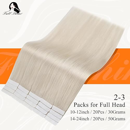 Miniatura 3 de Full Shine - Extensiones adhesivas de cabello humano de 20 pulgadas, extensiones de cabello con cinta invisible, color 1000 rubio hielo, sin