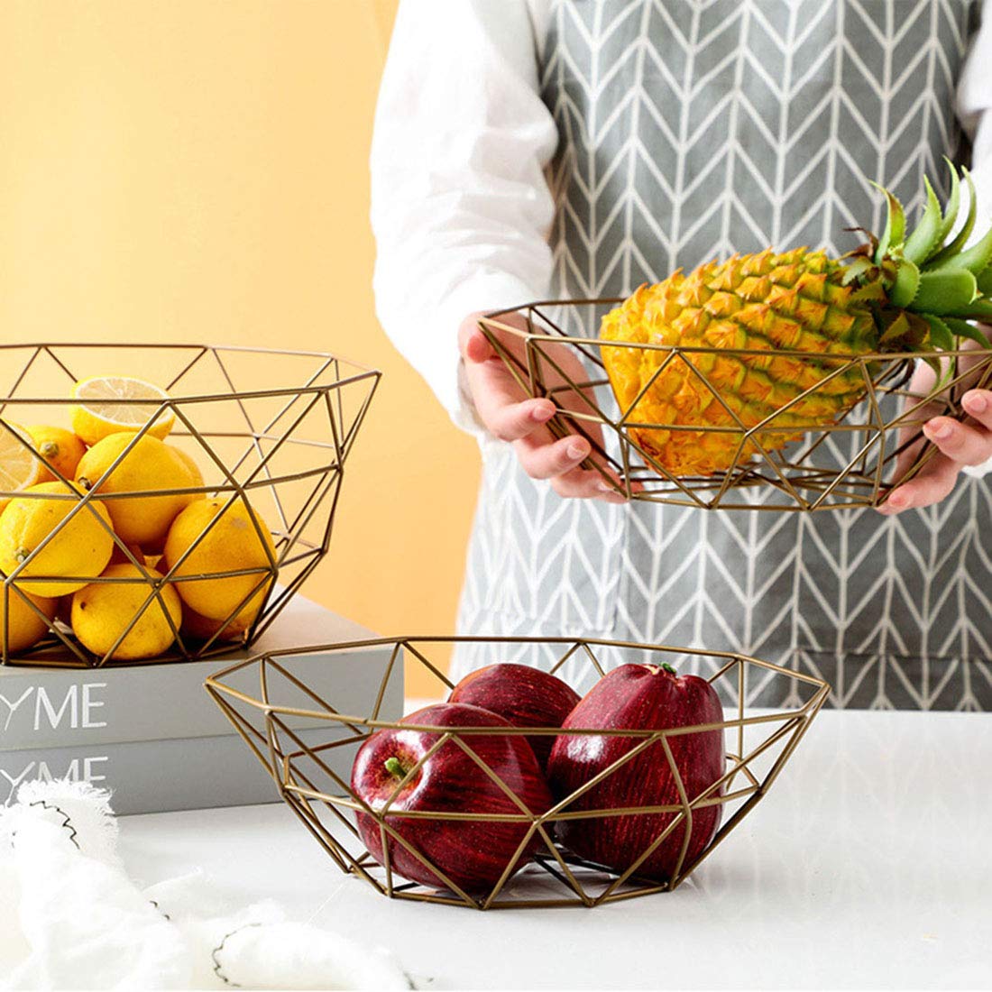 3PK Fruit Stand Vegetables Serving Bowls Basket Holder for Kitchen Counters,Table Centerpiece,Farmhouse Decor,Party,Holiday Decoration,Metal Iron Wire,Modern Creative Stylish Single Tier Dish for Banana