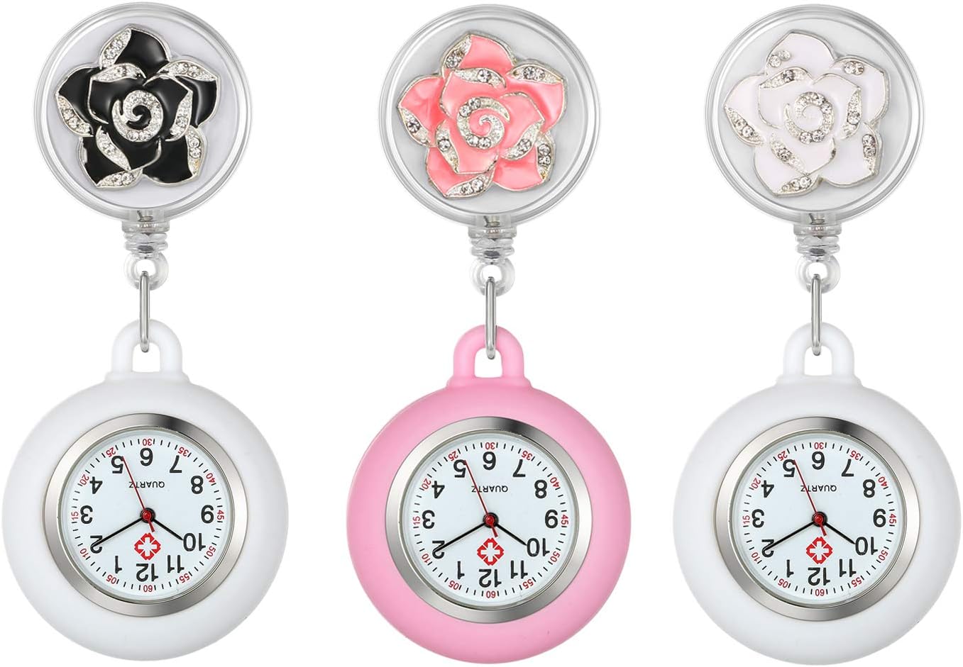 3 Pack Retractable Nurse Watch with Second Hand for Women Clip on Lapel Hanging Nurses Watch Badge Stethoscope for Nurses Fob Pocket Watch with Silicone Cover¡­