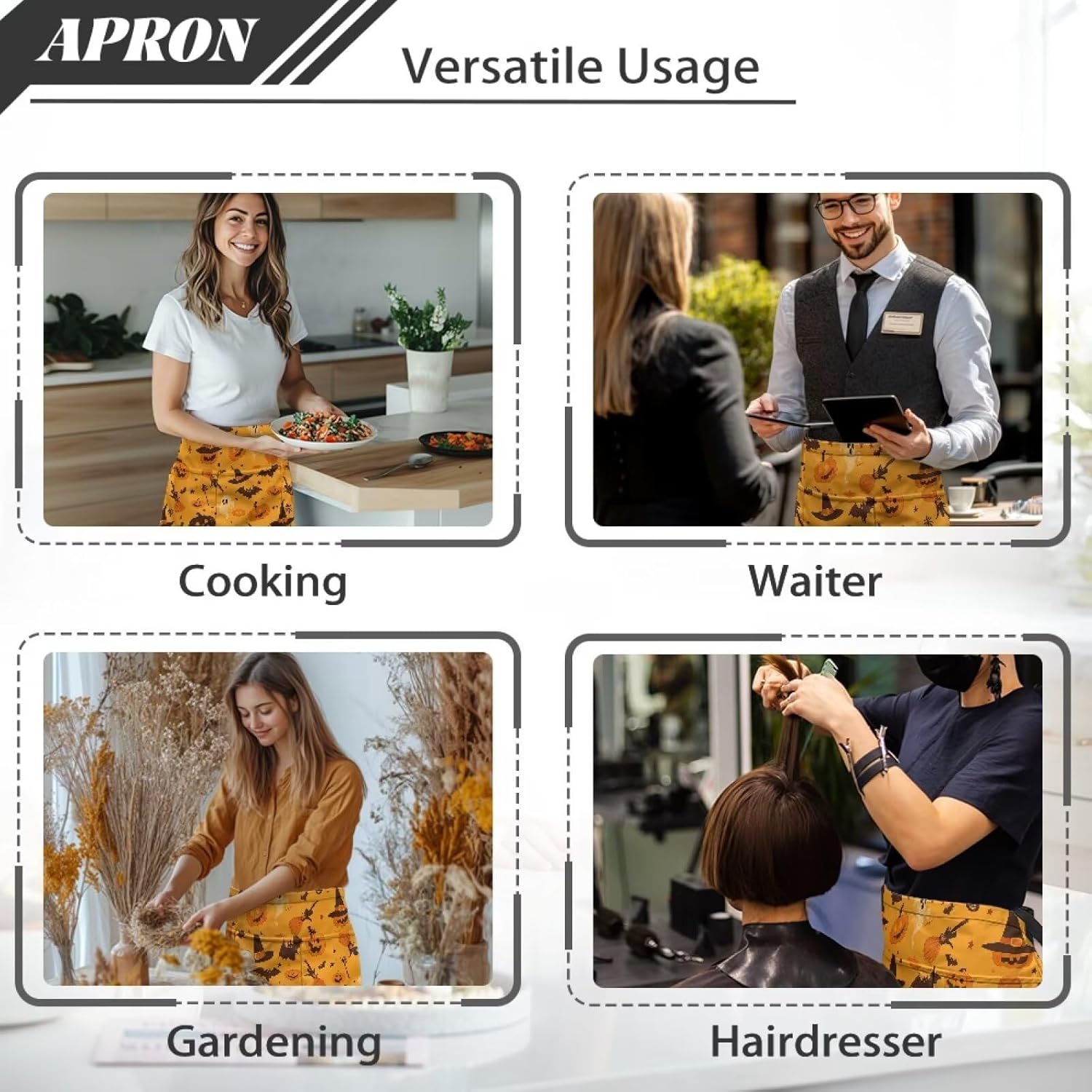 doginthehole Waist Apron with Pockets for Women Men Server Aprons with 3 Pockets Long String Short Half Aprons for Kitchen