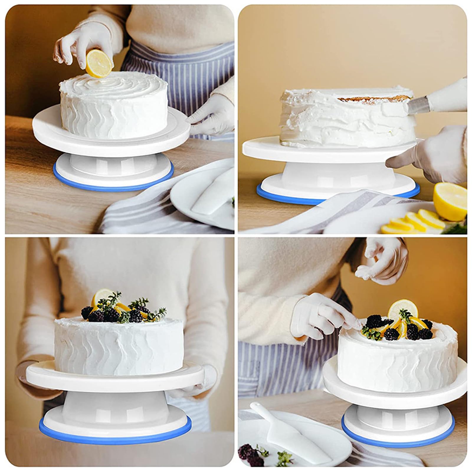 6Pezzi Kit Piatto Girevole per Torte con Raschietto Pasticceria, Pettine per Torte, Kit Pasticceria Professionale, Piatto Rotante per Torte per Fare Torte, Cottura al Forno, 28cm