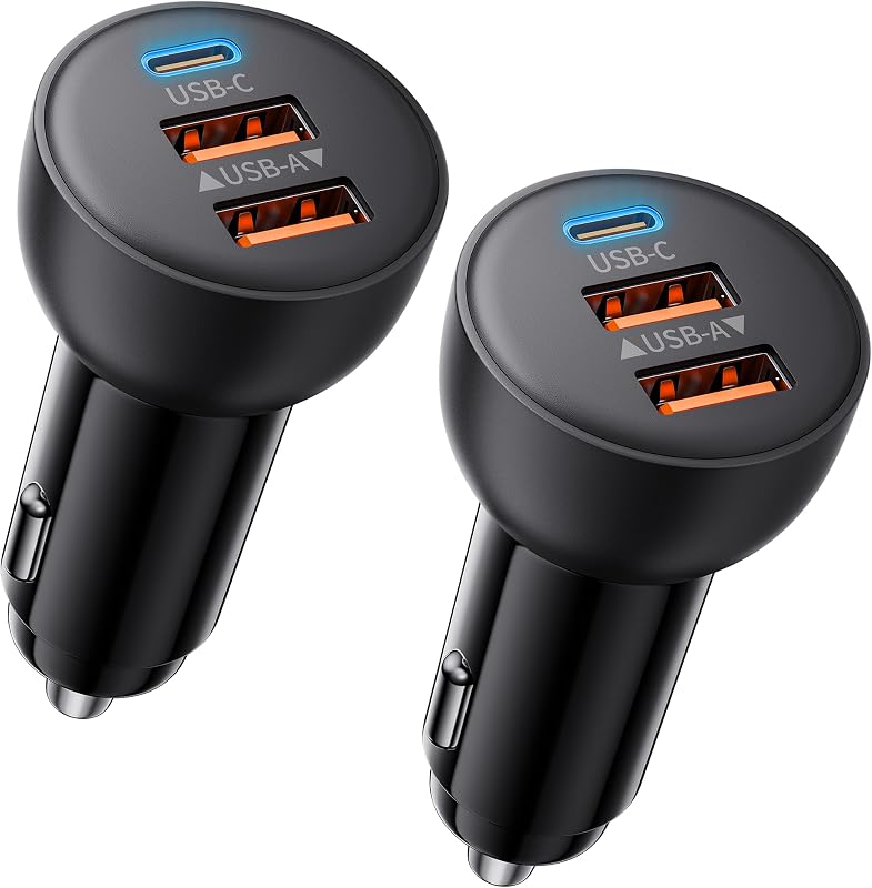 USB C Car Charger, 2 Pack 70W Fast Charging Cigarette Lighter USB Charger | 3-Port PD/QC Car Phone Adapter Accessories, for iPhone 17/Air/16/15/14/13/12 Pro Max, iPad, Pixel,Galaxy S25/S24/S23, Android