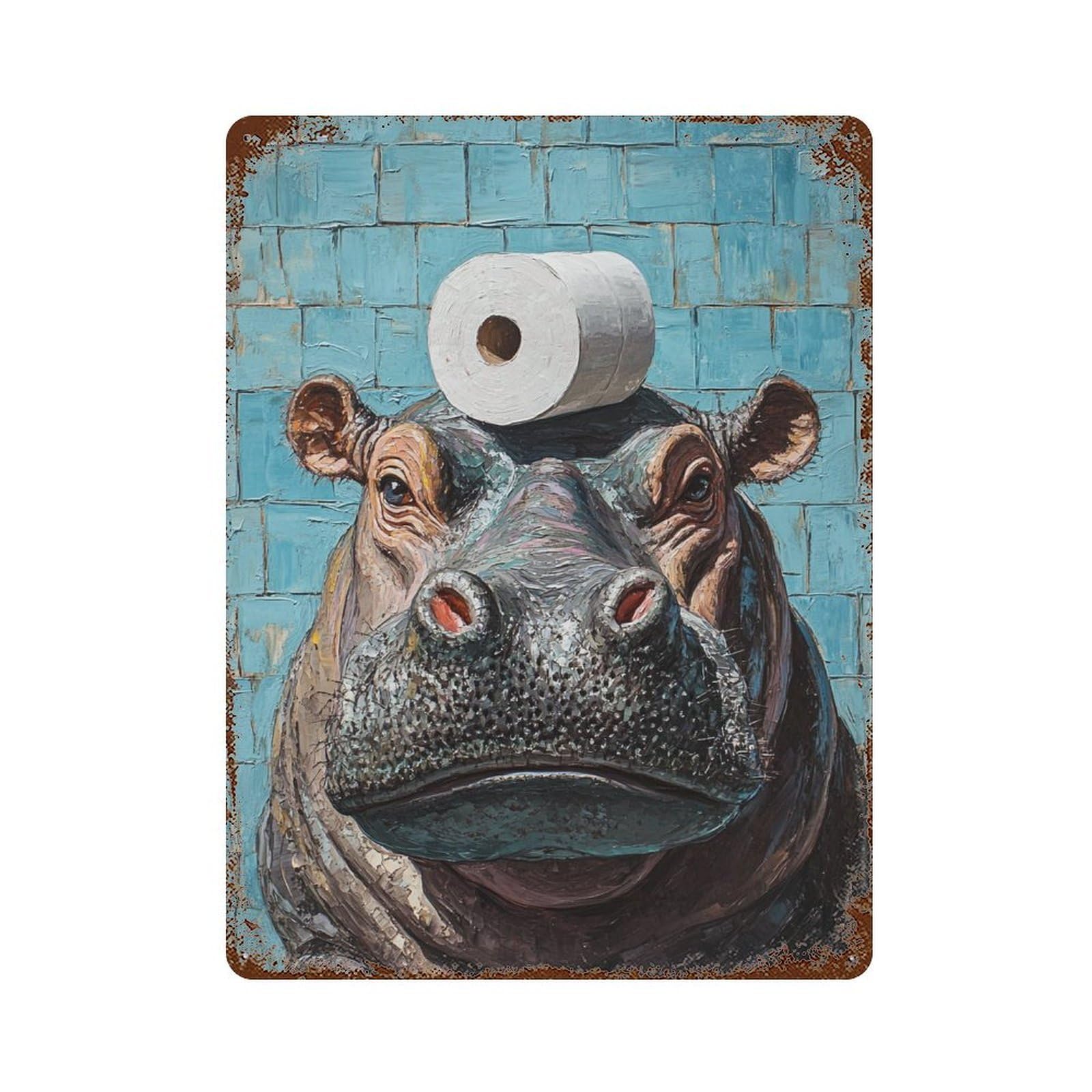 Hippos Love Toilet Paper 15.7"x11.8" Vintage Rust Metal Sign, Classic Wall Plaque for Pub, Kitchen And Man Cave Decor
