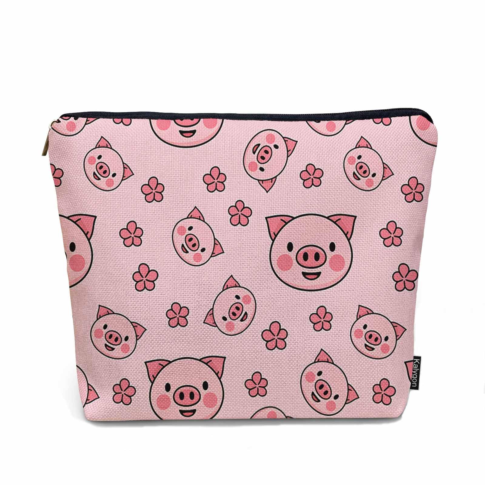 Kalygon Women Cosmetic Bag Pig, Cute Piggy Pigs Pink Cute Makeup Bag For Purse Cosmetic Travel Bag For Toiletries Makeup Organizers Storage Bag Flax