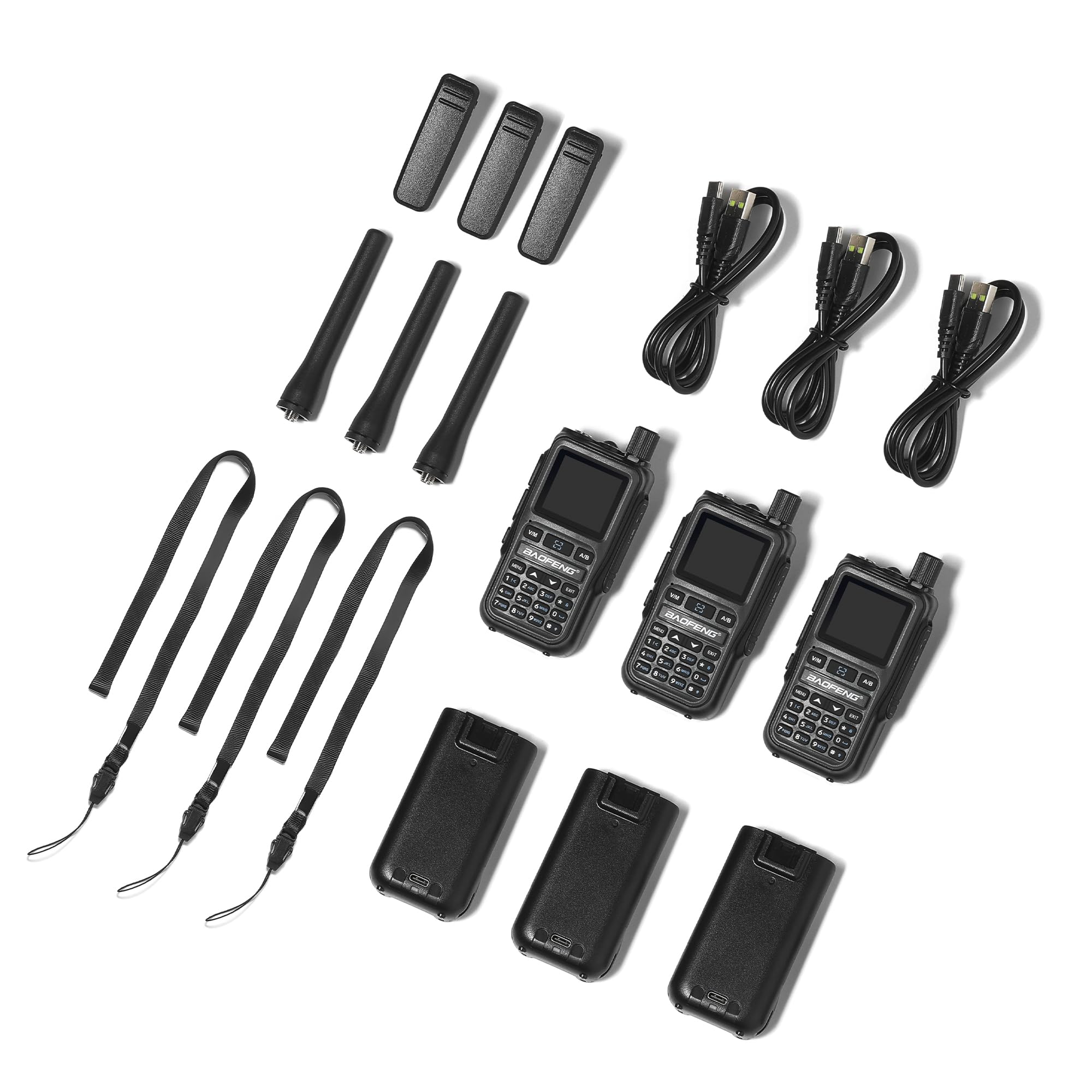 BAOFENG GT-5R Mini 5W Dualband-Handfunkgerät, kabellose App-Programmierung, 999 Kanäle, Dual-PTT, USB-C-Aufladung, Airband-/FM-Empfänger, tragbares Taschen-Walkie-Talkie (3 Packungen, Grau)