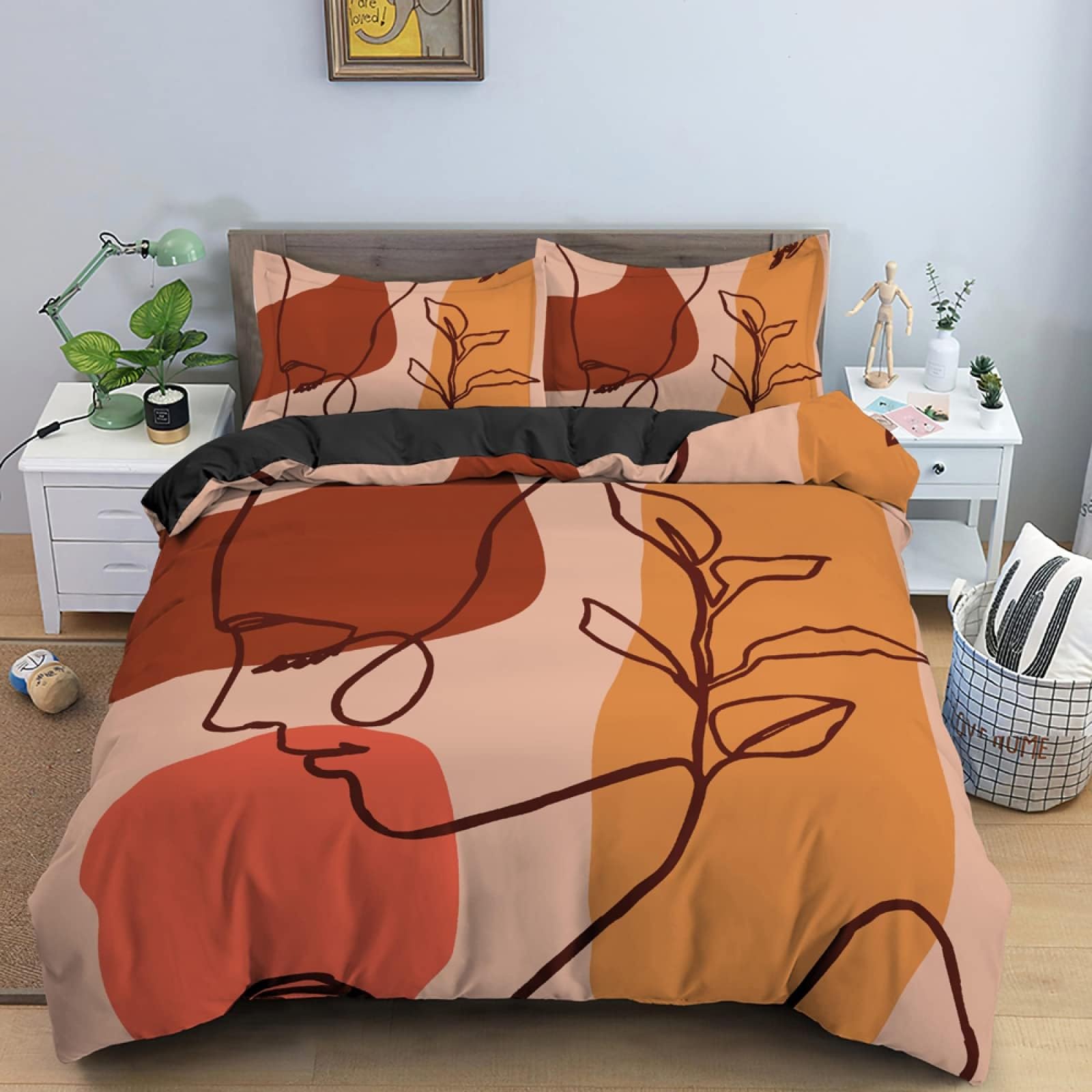 Housse de couette fermeture éclair 240x260 decoration visages parure