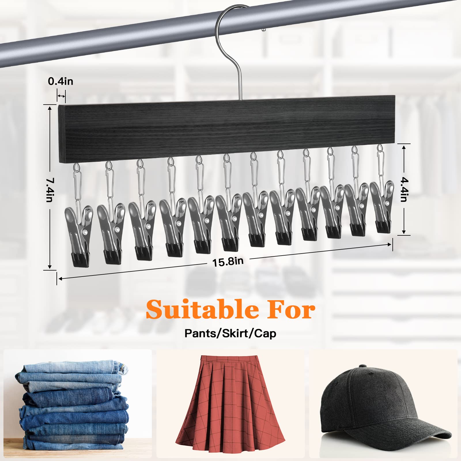 Yuepin Legging Organizer for Closet 2 Pack Wooden Pants Hangers Space Saving with Clips Legging Hangers Holders Hanging Closet Organizer and Storage - Image 3