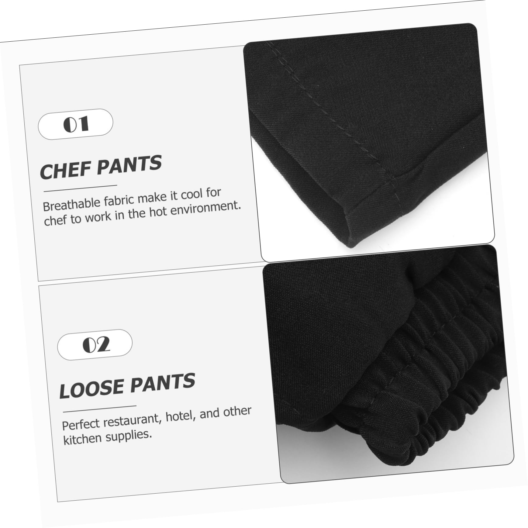 Pantaloni Taglia XXL Traspiranti da Cuoco Neri in Poliestere