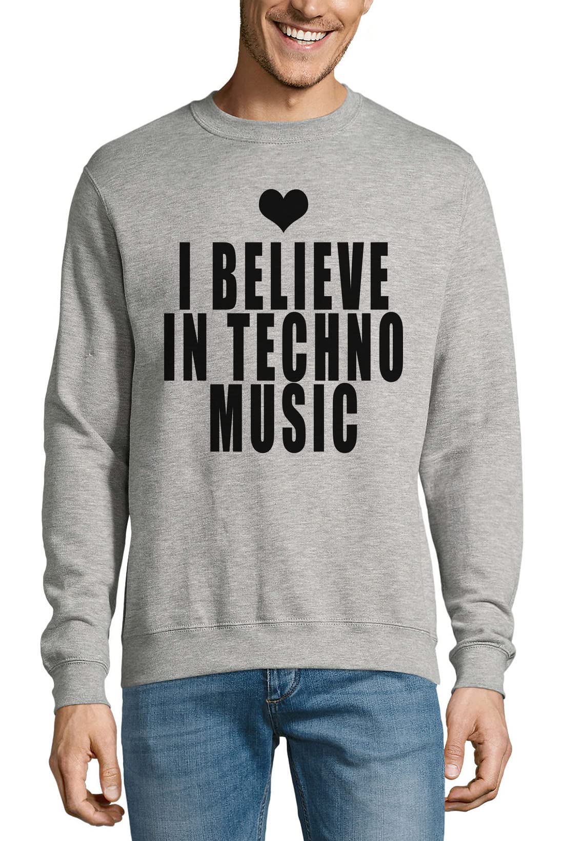 I Believe In Techno Music - Felpa in cotone con cuore minimalista grigio