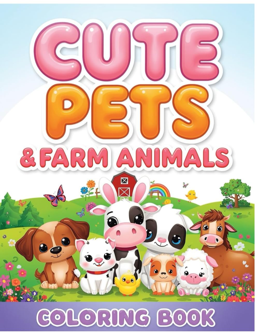 Cute Pets & Farm Animals Coloring Book for Kids Ages 3–8