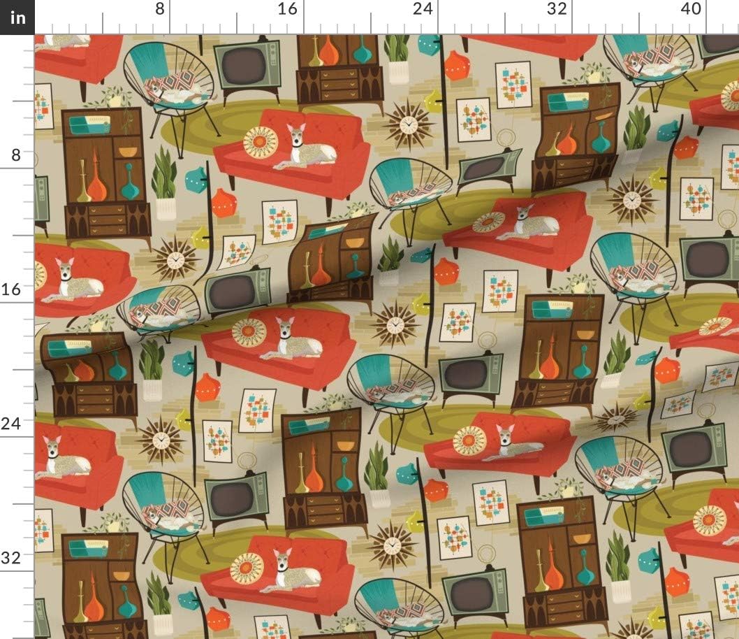 Spoonflower Fabric - 1960S Retro Vintage Mid-Century Whippet Greyhound Rec Room Dog Atomic Printed on Petal Signature Cotton Fabric by The Yard - Sewing Quilting Apparel Crafts Decor