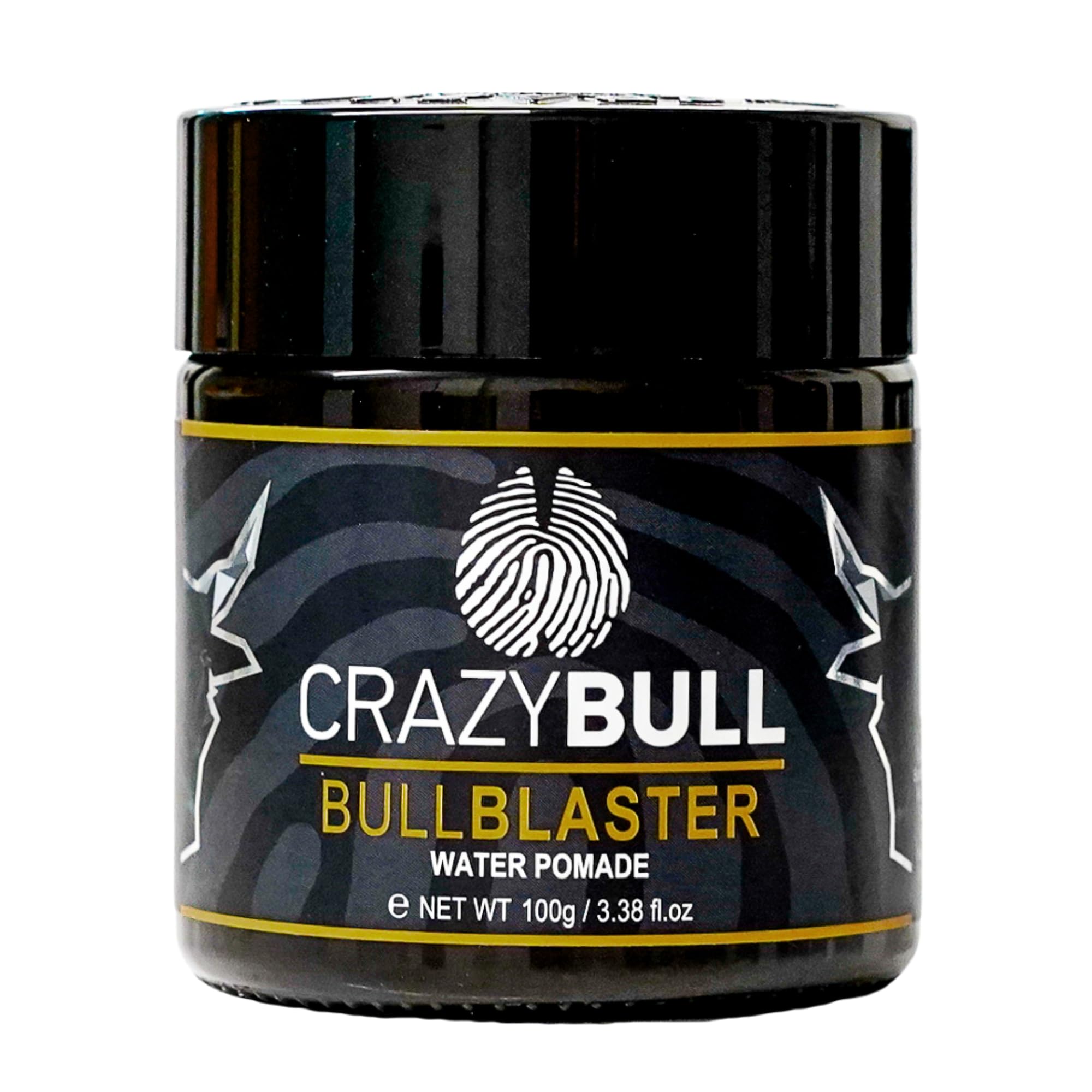 Crazy Bull Pomade - Vegan & Water Based Strong Hold Hair Styler with High Shine Finish - Styling Product with Artificial Beeswax for Thickening, Volumising, & Defining Hair - Light Cologne Scent