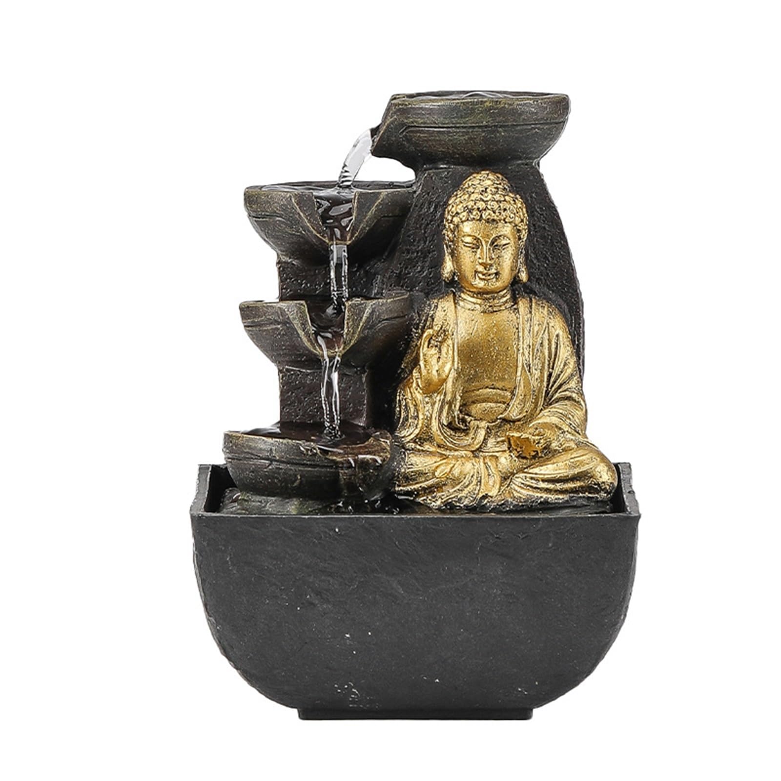 Golden Buddha Tabletop Water Fountain, Zen Style Indoor Water Feature, Relaxing Desktop Fountain Decor with Circulating Water