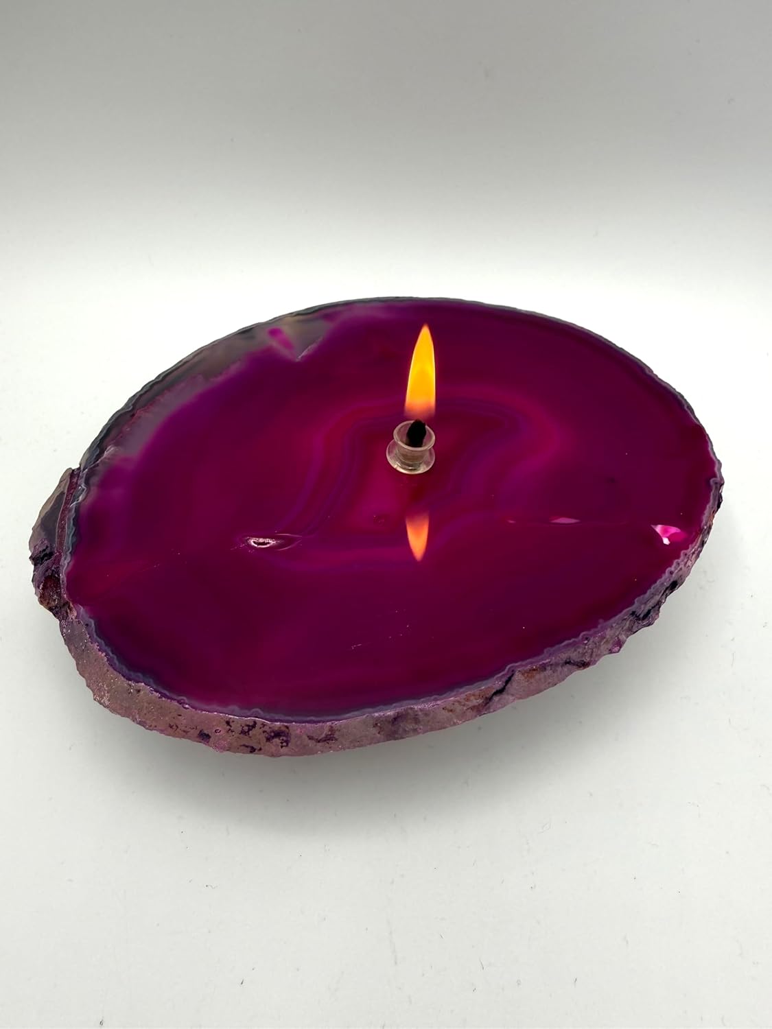 Pink Agate Rock Oil Candle 4.5"x5.5"| Unique Rock Oil Lamp | Handmade | One of A Kind Gift #4724