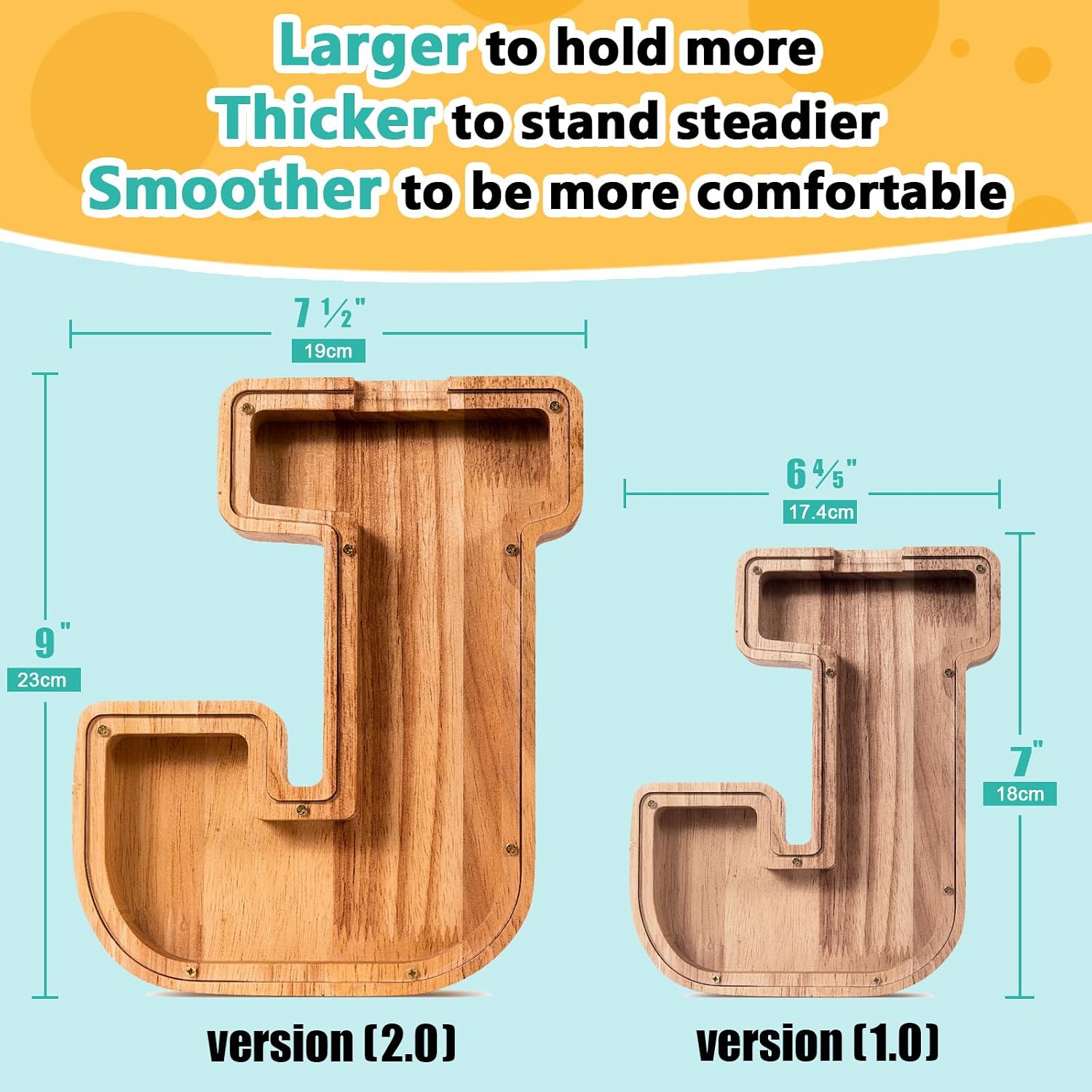 Summidate Custom Letter Piggy Bank for Kids, 9" Wood Alphabet J Money Bank image 4