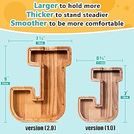 Summidate Customized Name Large Wooden Piggy Bank for Kids Boys Girls Alphabets Letter A-Z Coins Bills Money Change Bank Box Initial on Clear Cover (Laser Engraved) (Alphabet-J, 9)