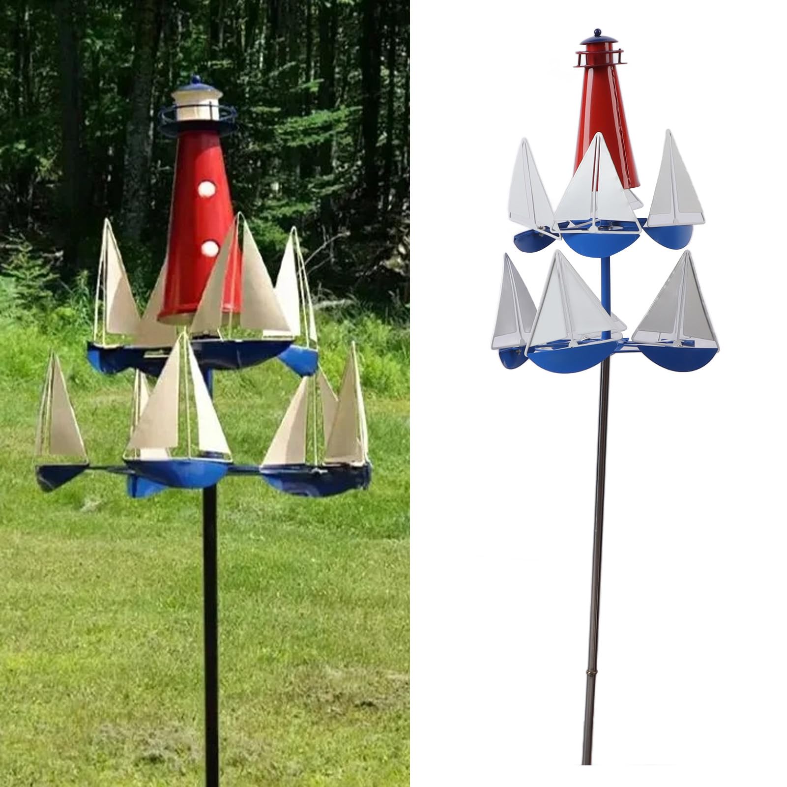 Wiatrak Ogrodowy Metalowy, Kinetyczna Metalowa Rzeźba Wiatrowa, Ozdoby Ogrodowe Żaglowiec, Dekoracja Spinner na Patio, na Taras i Werandę