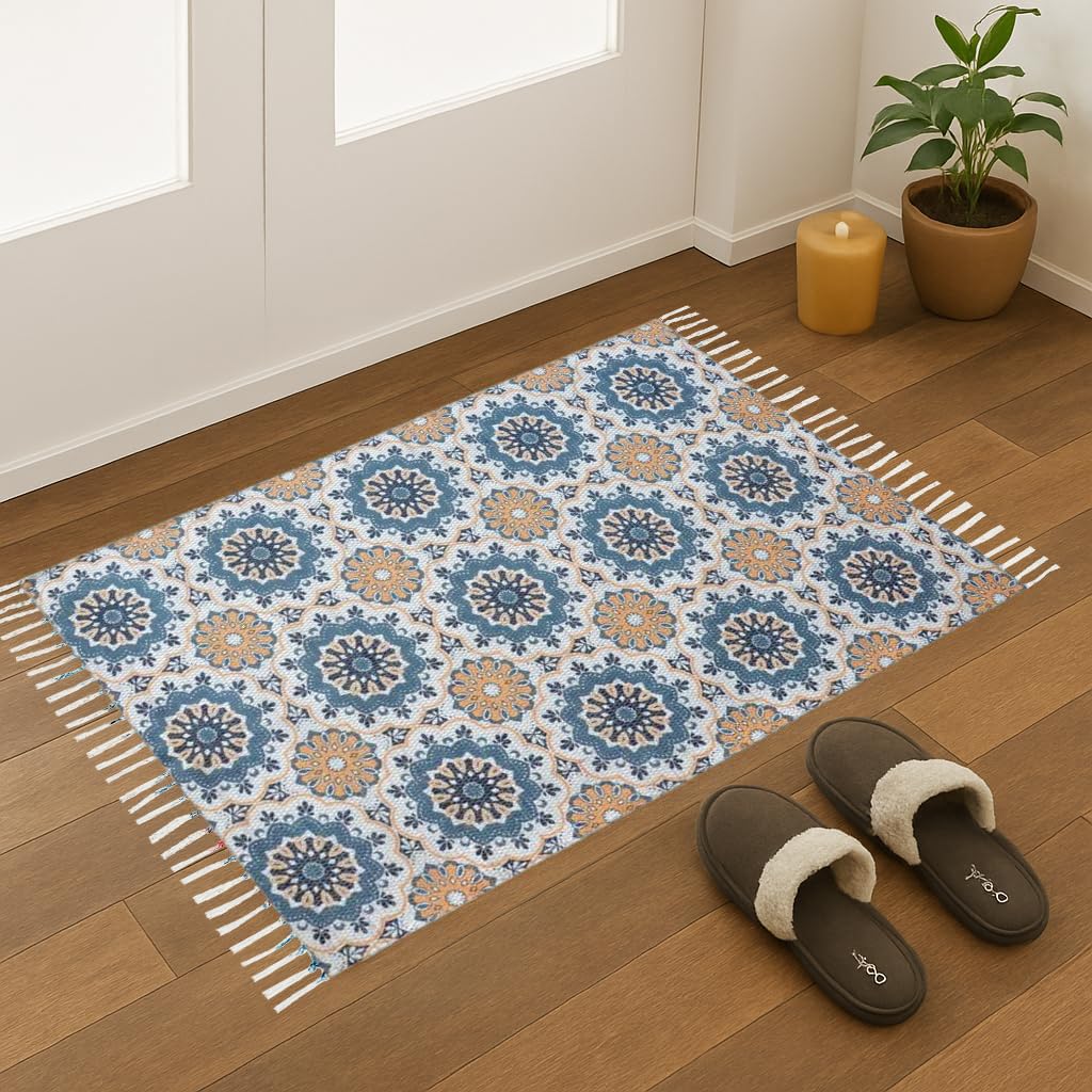 TRENDECOR Printed Handmade Dhurrie 2 x 3 Feet Carpet Rug Runner and Carpets for Living Room/Drawing Room/Bedroom/Home (Design 1) 2x3 ft
