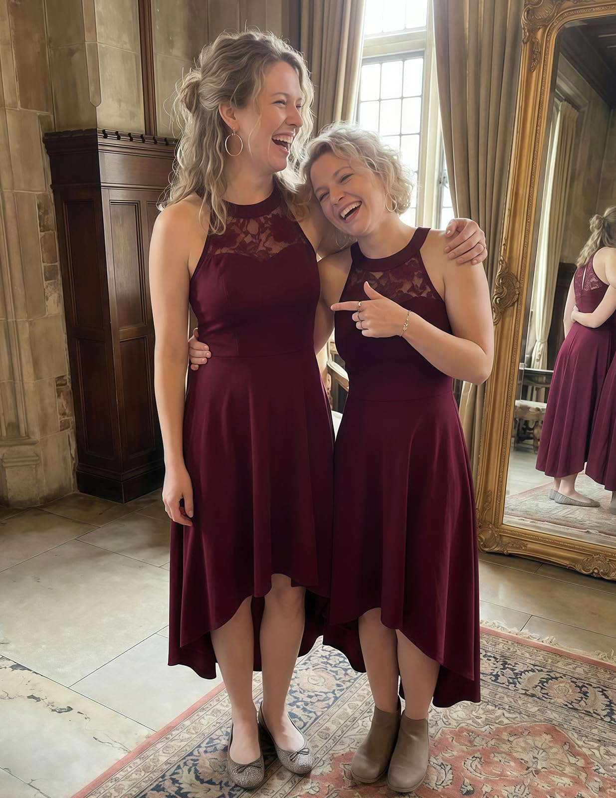 Bbonlinedress Abschlussballkleid für Damen, Cocktailkleid mit Halter-Ausschnitt und Spitze, klassisches kurzes Kleid für Ehemaligentreffen