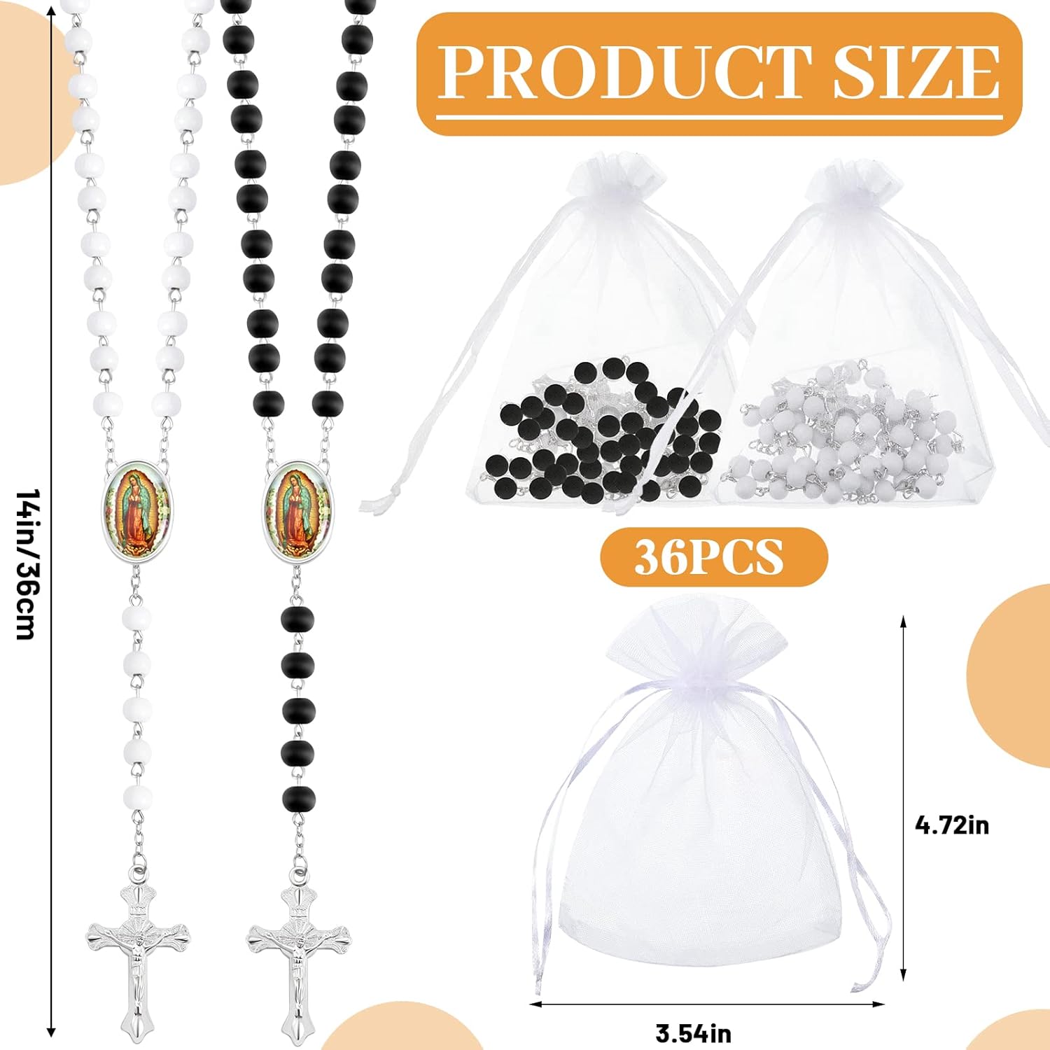 36 Pcs Wooden Bead Rosary Necklace with Crucifix and Our Lady of Guadalupe Scented First Communion Rosary with 36 Organza Bags Baptism Favors Catholic Gift for Men Women - Image 2