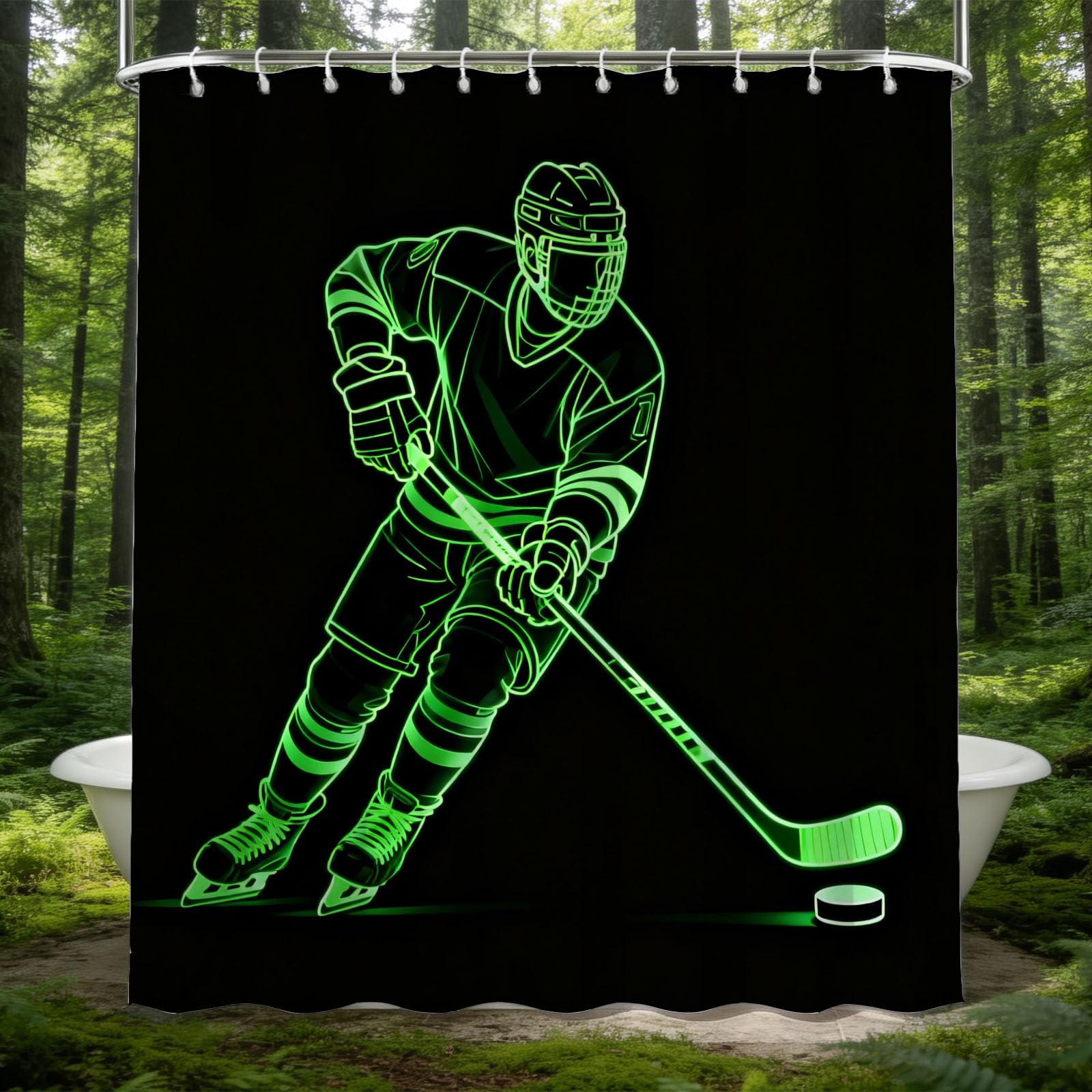Hongduo 3D Hockey Shower Curtain for Stalls Bathtubs Sport Bathroom Decor Shower Curtain Set Polyester Fabric Waterproof 180x180cm/71X71 Inch with Hooks