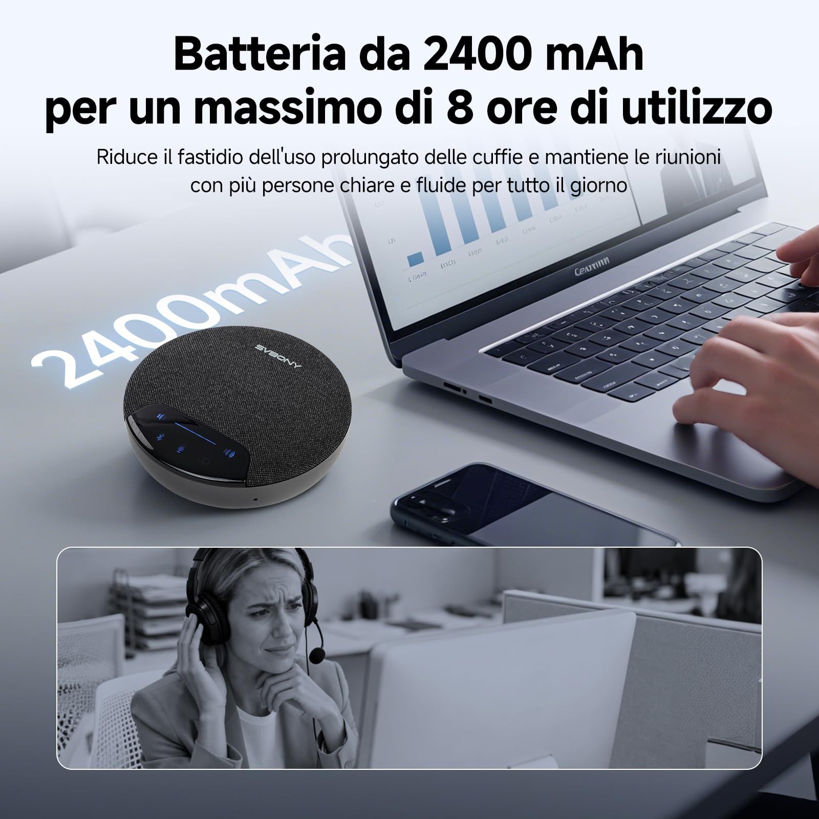 SVBONY SVN O1 Conference Microphone con 3 Plug-&-Play per 2-6 Pers | Altoparlante per Conferenze Dual-Channel con Cattura 360° & Riduzione Rumore 3A+IA per Piccole Sale
