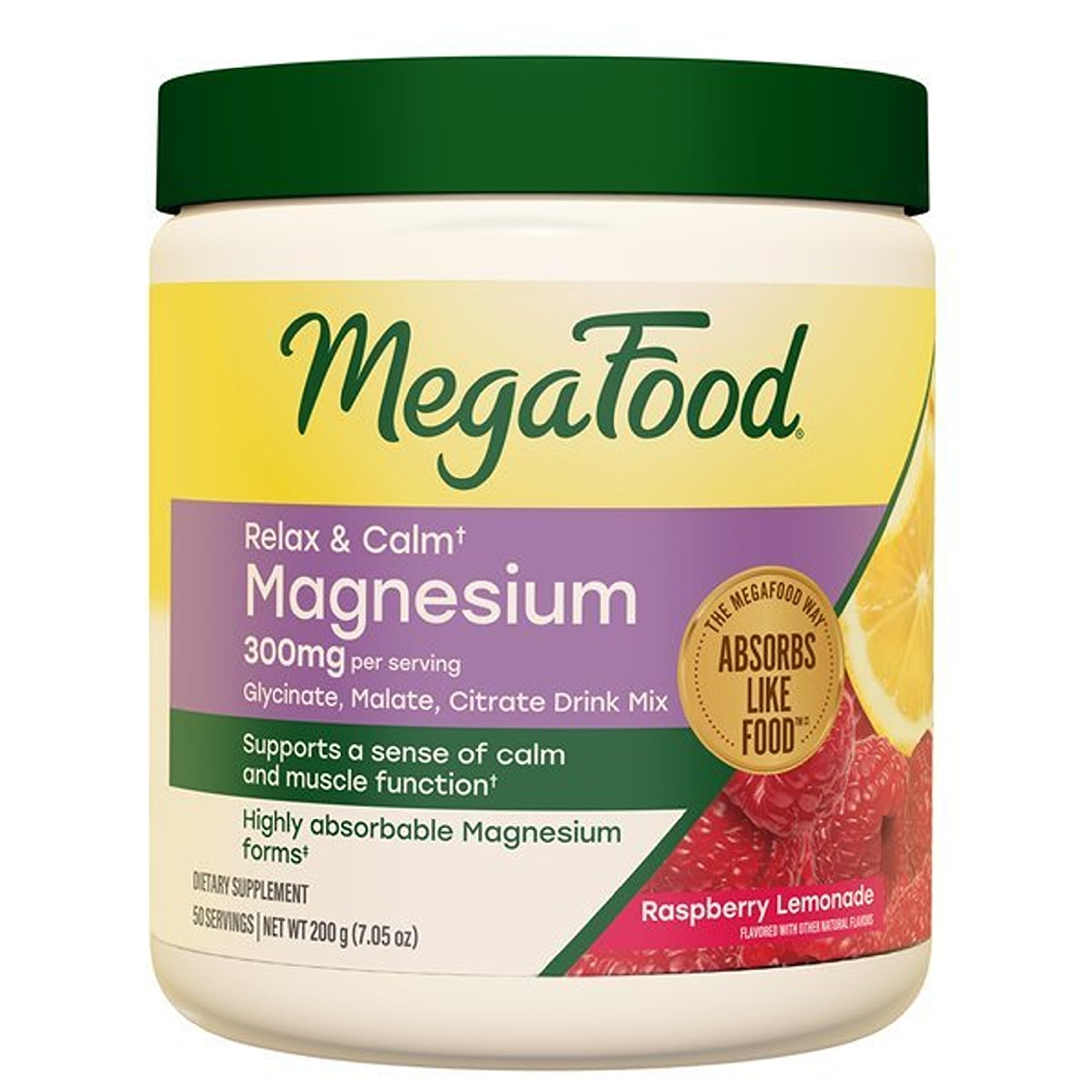 MegaFood Relax + Calm Magnesium Powder, Raspberry Lemonade, 7.05 Oz Raspberry Lemonade 7.05 Ounce (Pack of 1)