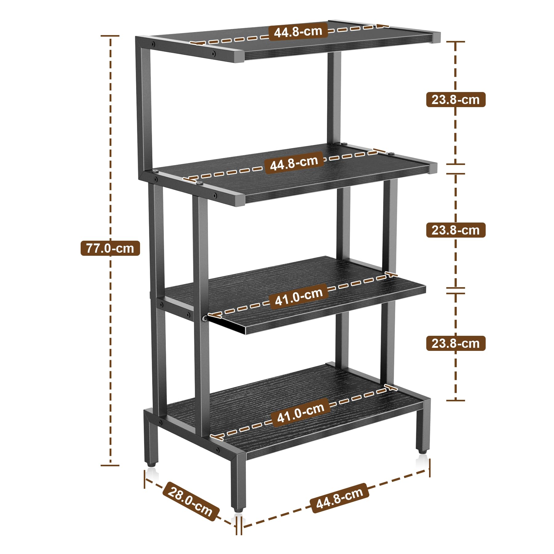 Aquzee Meuble HiFi Bois, Meuble Jeux Vidéo, Petite Table, Table d Appoint Canapé à 4 Etagères, Petits Espaces Espaces Étagère de Rangement pour Équipement Audio, 28P x 45L x 77H cm