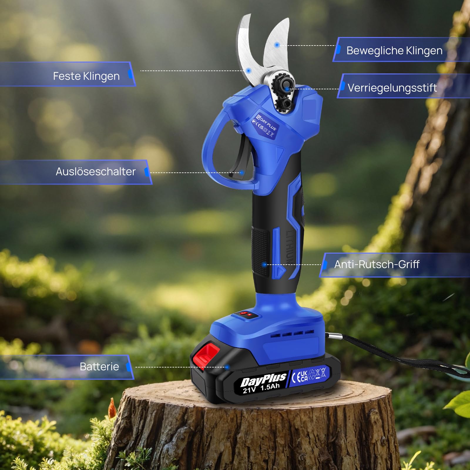 Tijeras de podar eléctricas – Tijeras de podar con batería con 2 baterías de iones de litio y bolsa de transporte, 28 mm de diámetro de corte, ideal para jardineros