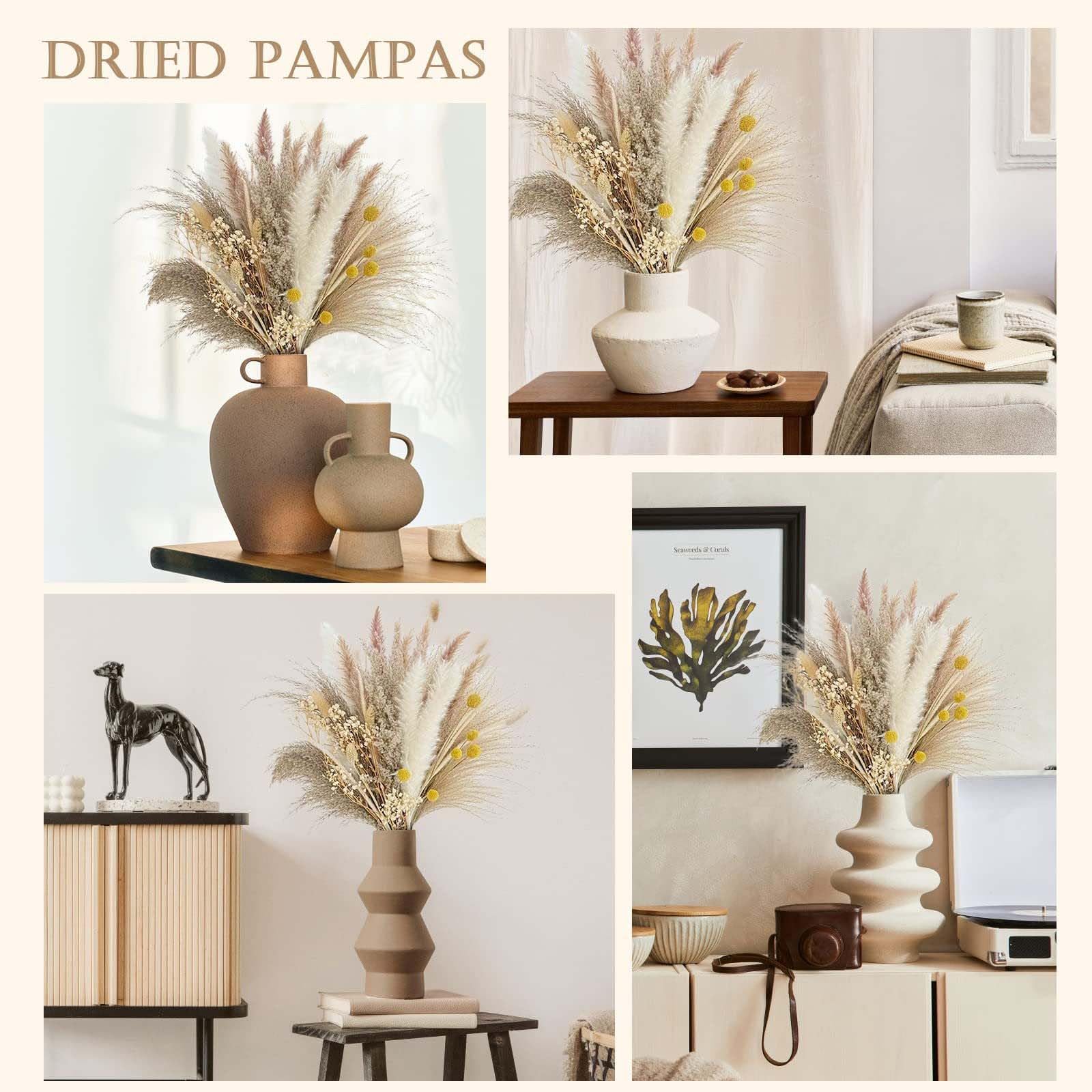 Decorazione Pampasgras - 73 Pezzi Fiori Secchi DIY, Fiori Secchi Naturali - Decorazione da Tavola Boho con Erba di Pampa Secca, Gipsofila - Ideale per Decorazione da Tavola, Vasi e Davanzali