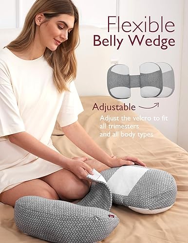 Miniatura 21 de Momcozy Almohada portátil de embarazo – Soporte de maternidad en forma de W para dormir de lado, almohada de cuña de viaje ajustable para alivio