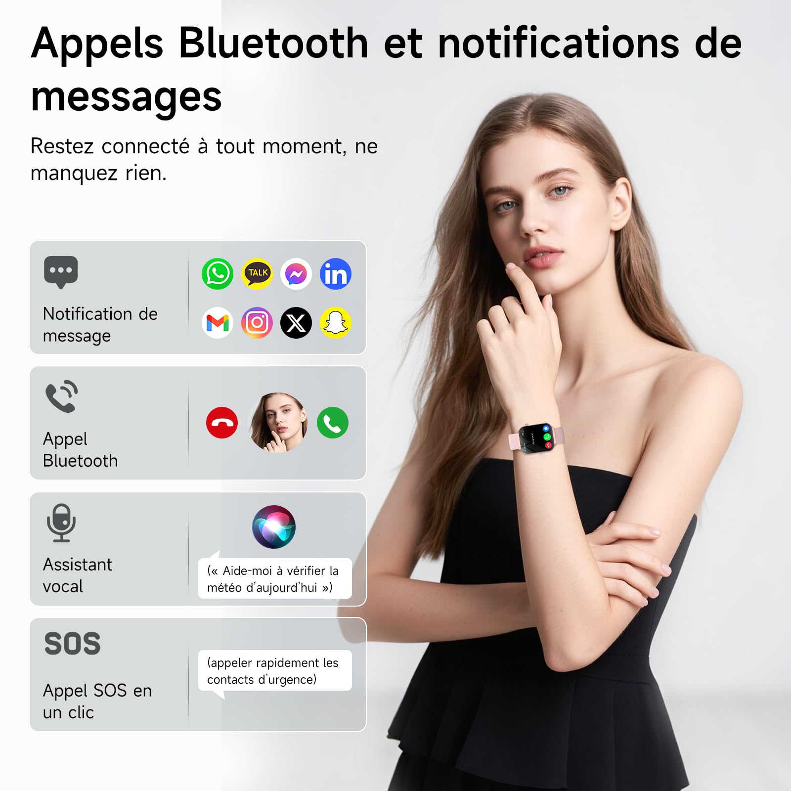 2026 Nouv’Smartwatch ave ECG/Pressιon artérιelle, IP67 pour Android/iOS | ECG/Pressιon artérιelle/Mini-bilan de santé/IMC, 2.2" 3D Écran incurvé, 24H Fréquence cardiaque/HRV/SpO2/Sommeil Monitor