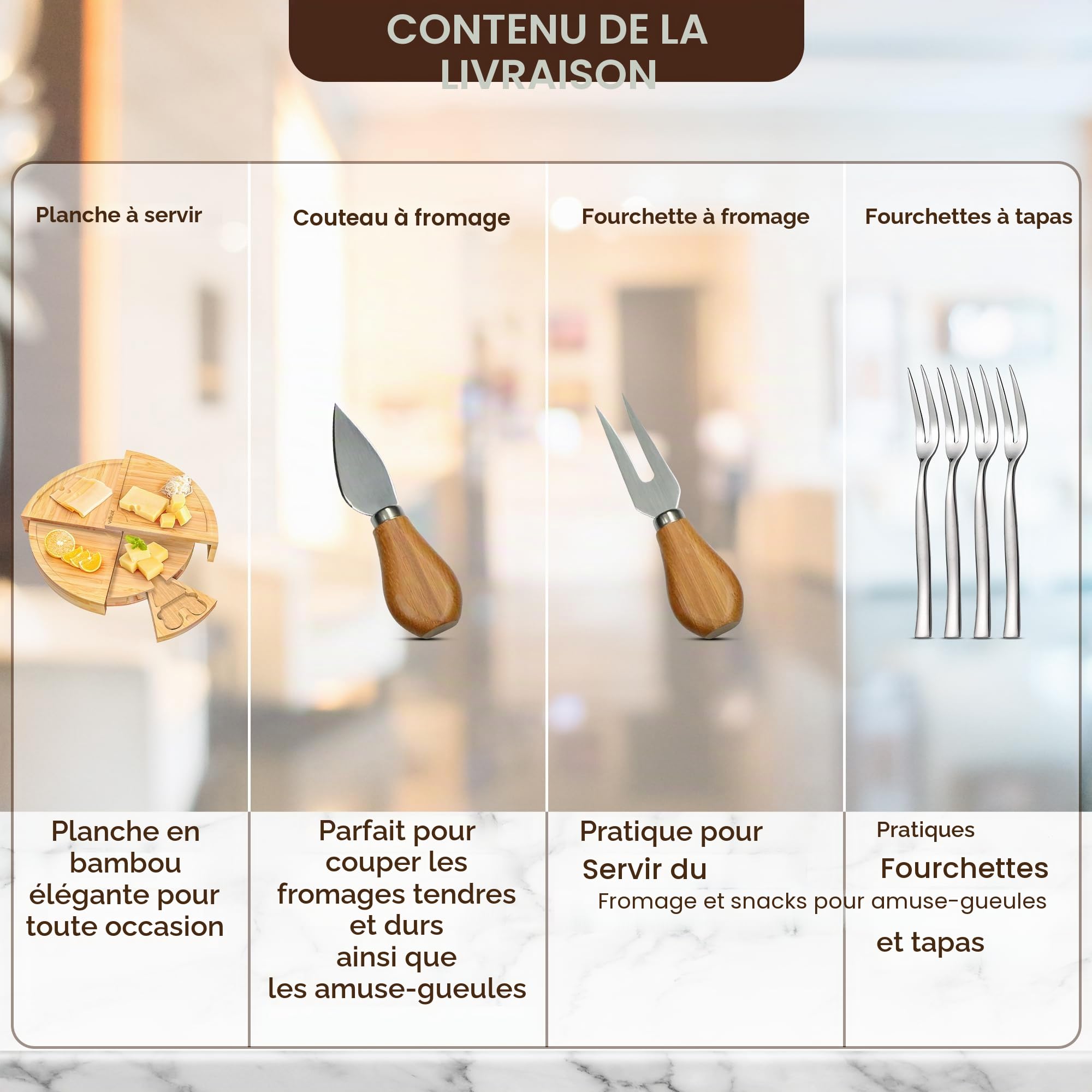 Plateau de Service en Bambou - Plateau à Fromage et Charcuterie Avec Set de Couteaux - Planche en Bois