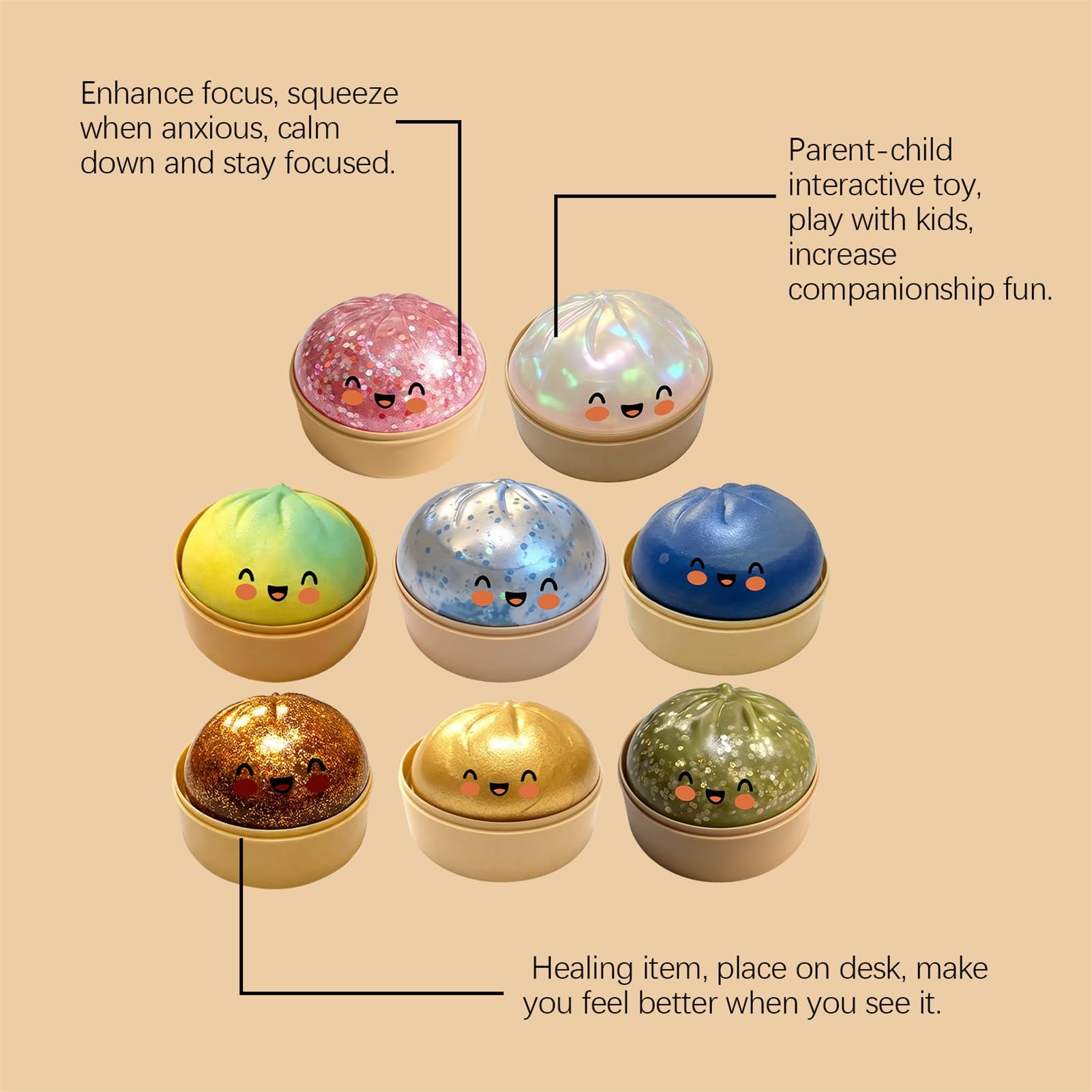 2x Dumplings Squishy, Dumpling Squishy Sorpresas Con Brillo, Dumplings Juguete, Juguete Sensorial De Bola De Masa Gigante Con Purpurina | Niños Y Adultos Glitter Dumpling Squish Con Vaporera【7x9,5 Cm】 — view 2