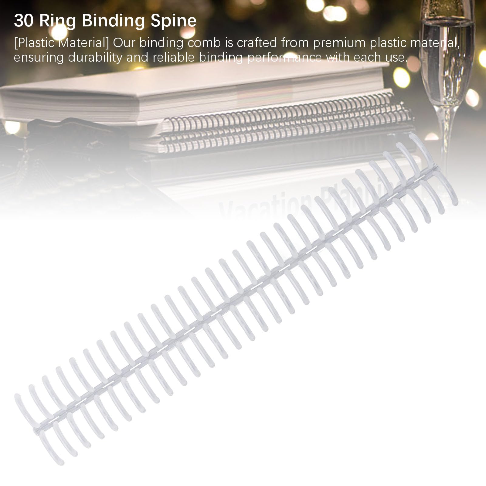 10 Pièces D'épines de Reliure en Plastique, Peignes de Reliure de 19 mm/0,75 Pouces de Diamètre, 30 Anneaux, Capacité de 150 Feuilles, Bobines de Reliure en Spirale Auto-coupantes (Transparent)