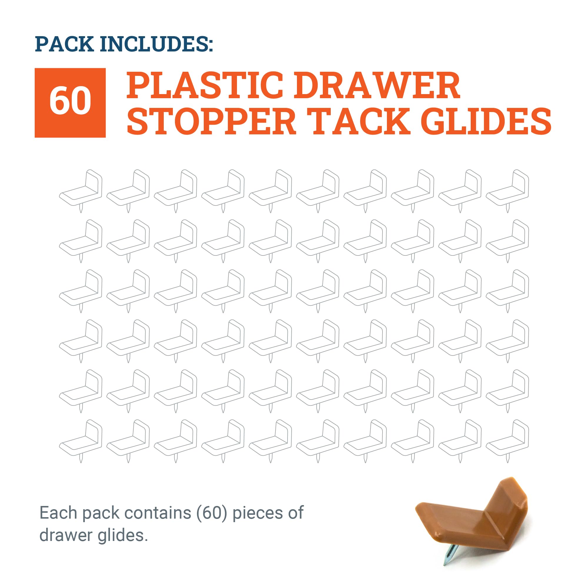 Drawer Glides - 60 Pcs - Slide Glides and Stoppers for Cabinets, Dressers, etc.