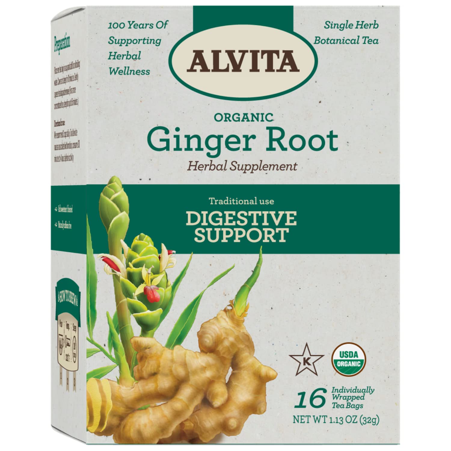 Alvita Organic Ginger Root Herbal Tea, Caffeine Free