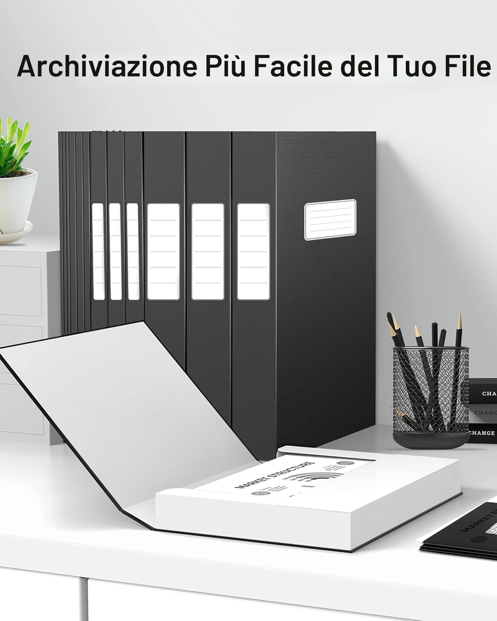 JiaWei 12 Pezzi Cartelline Portadocumenti da 11 mm di Larghezza, con 3 Alette, Cartellina con Elastico per A4 - Nero