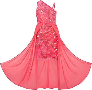 GRACE KARIN Girls Sequin Dress One Sleeve Formal Pageant Prom Party Special Occasion Dresses