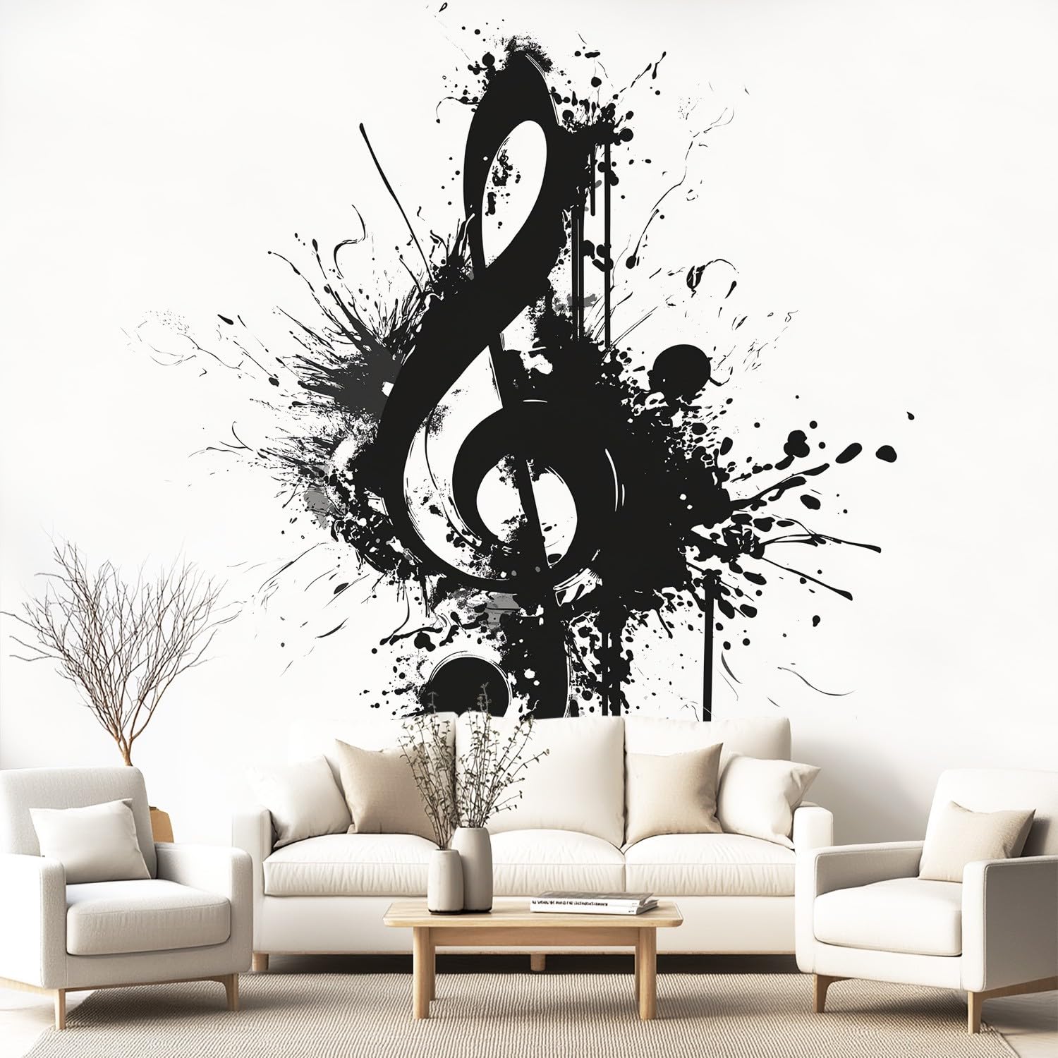Fototapeta z minimalistyczną, czarno-białą, stylowa – wzornictwo – nuty muzyczne, tapeta z włókniny, 400 x 280 cm, fototapeta do sypialni, pokoju dziecięcego, korytarza, kuchni i biura