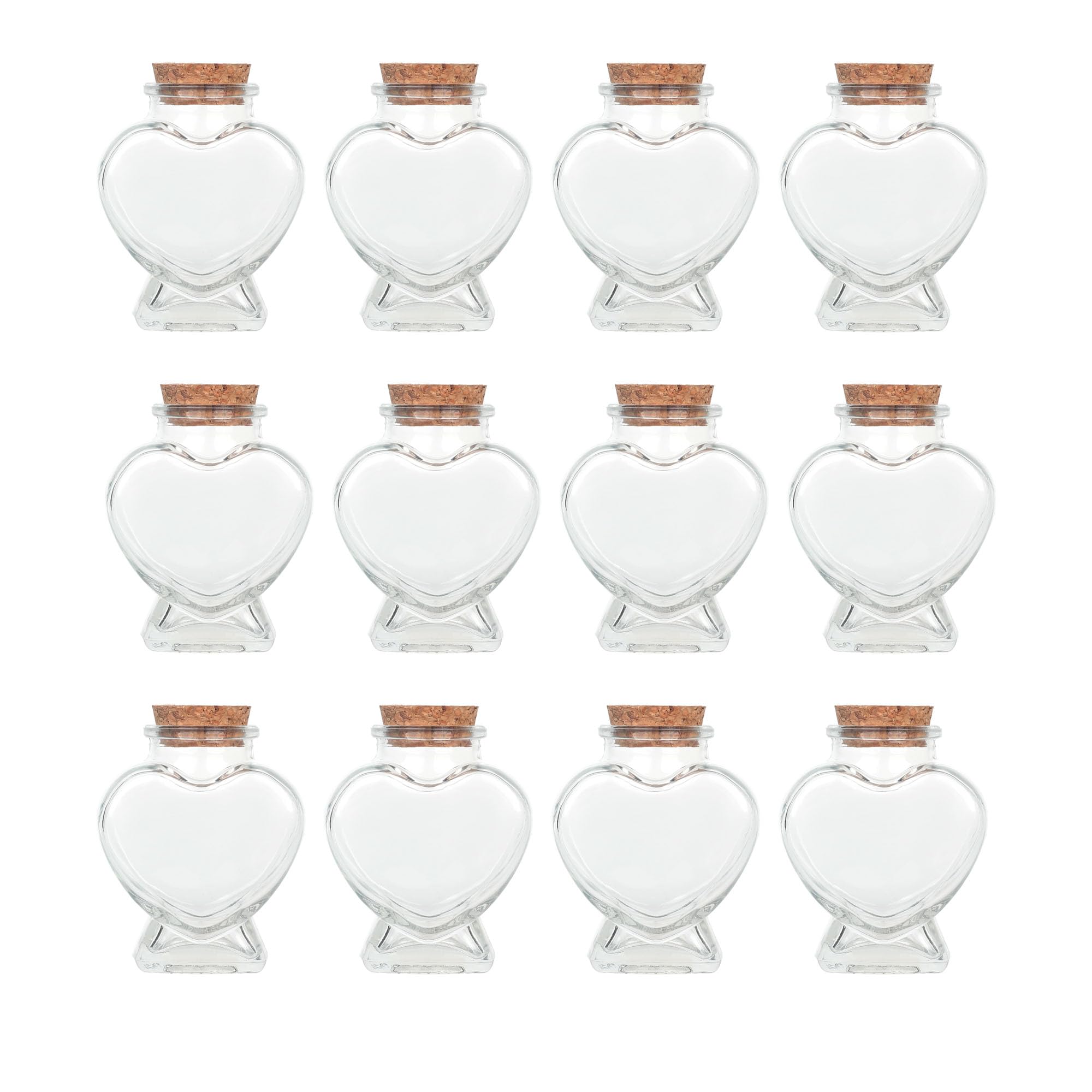 Magic Season Decorative Glass Bottles with Cork Stoppers (2.7 fl oz. Heart-Shaped Bottles / 12 Pcs)
