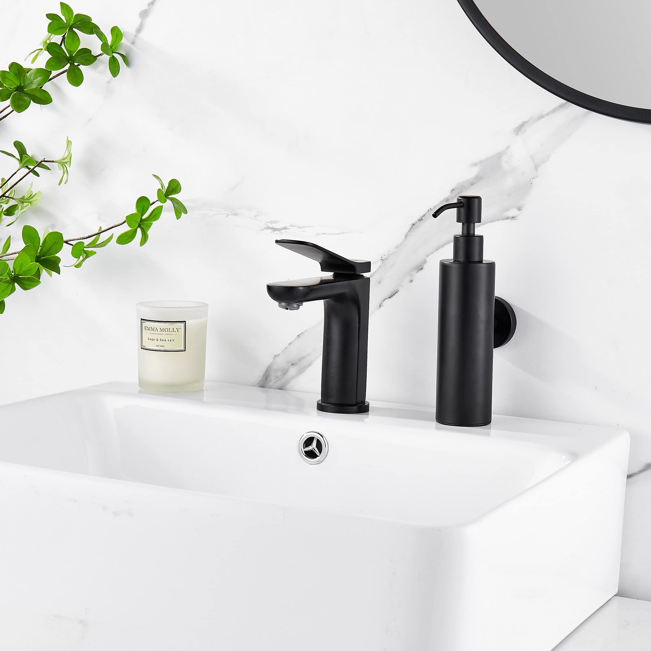 BATHSIR Dispenser di sapone nero, in acciaio inox, dispenser di liquidi con finestra visiva, montaggio a parete, bottiglia di sapone per le mani con pompa, per piatti, piano di lavoro, cucina, bagno