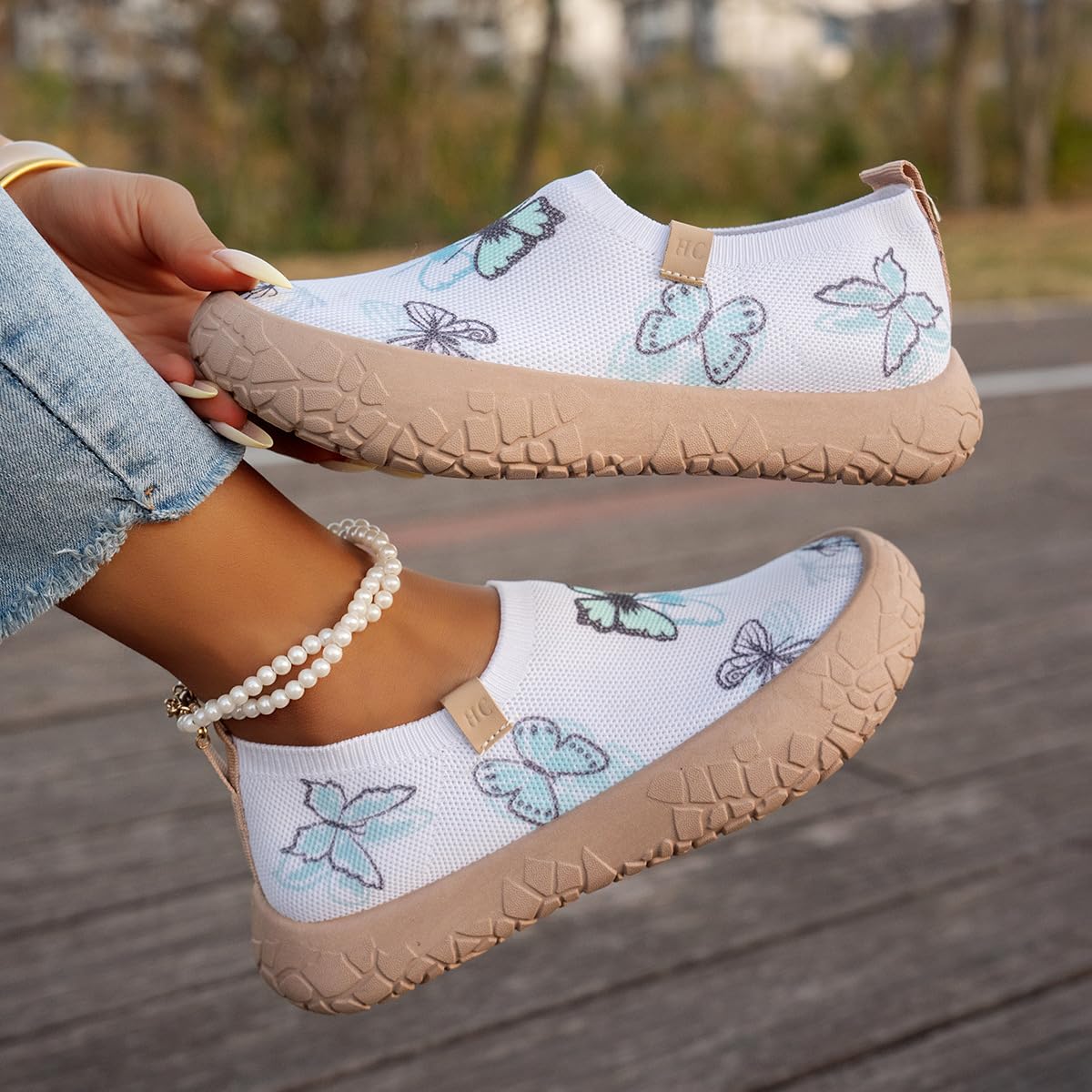 Mocasines de plataforma pintados para mujer, Blanco y verde., 39.5 EU