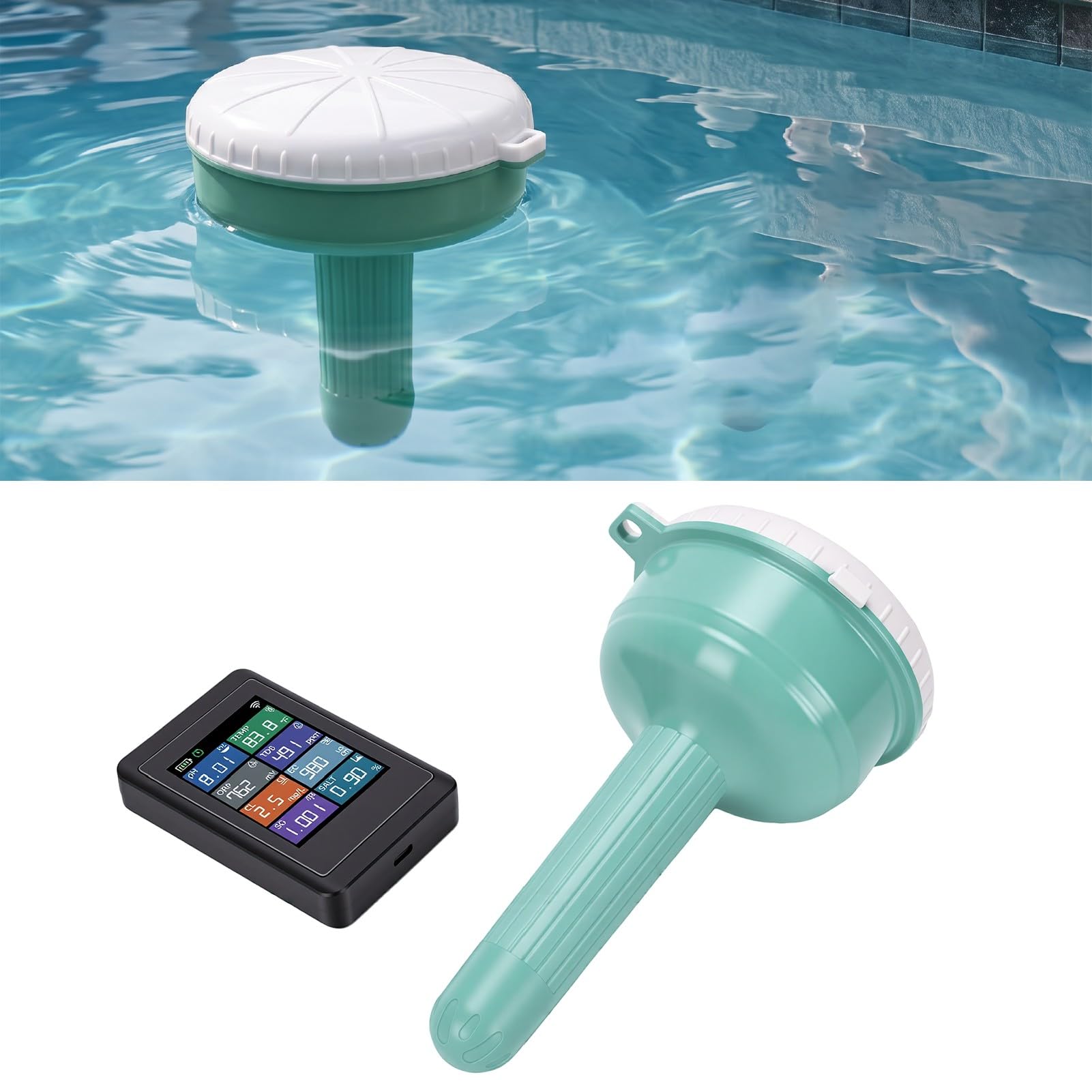 Probador Flotante IP67 del Control de la Aplicación | 8 Parámetros PH FAC ORP Salinidad TDS EC SG Temp, Rango de 300 M, Pantalla LCD, Batería de 5000 MAh