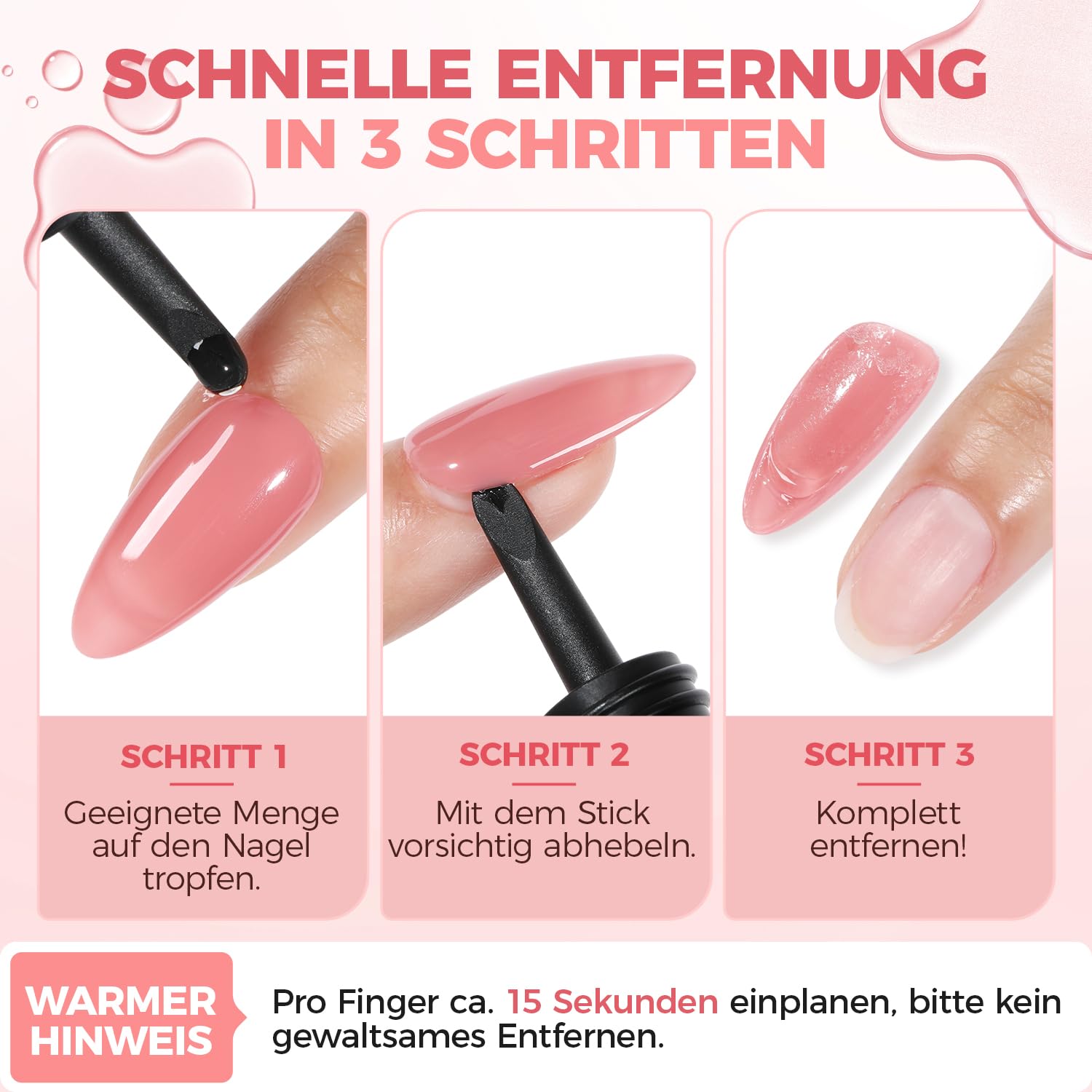 UNA GELLA Rimozione di colla per unghie Press On Nails, 30 ml, con leva integrata senza acetone, Soak Off per Nail Tip, colla fai da te (non per smalto gel UV)