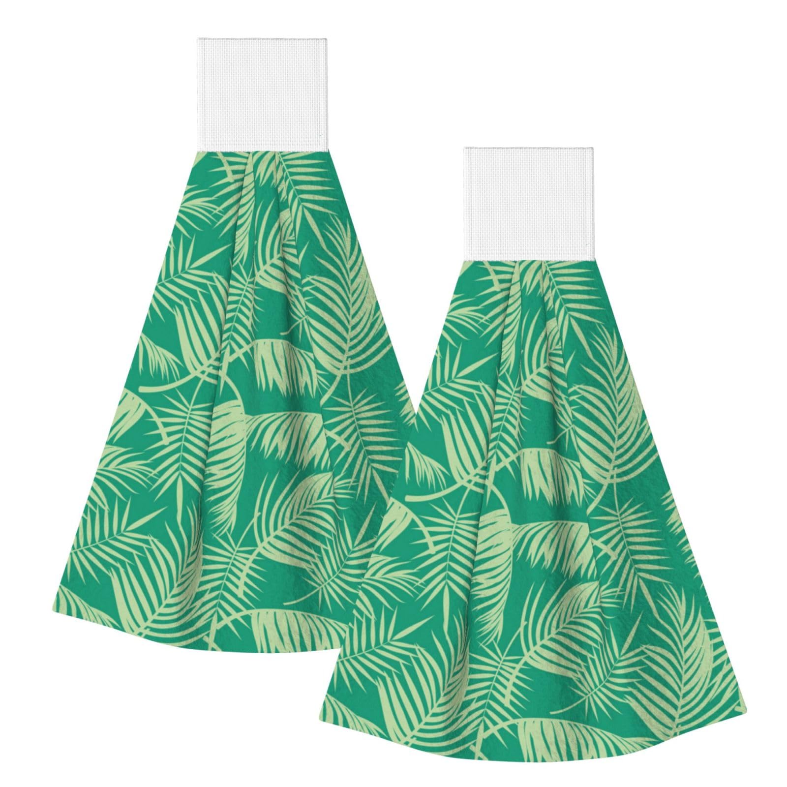 DOPKLNA Tropical Palm Tree, 2 Pcs Hanging Coral Fiber Hand Towels for Bathroom, Absorbent Kitchen Towels