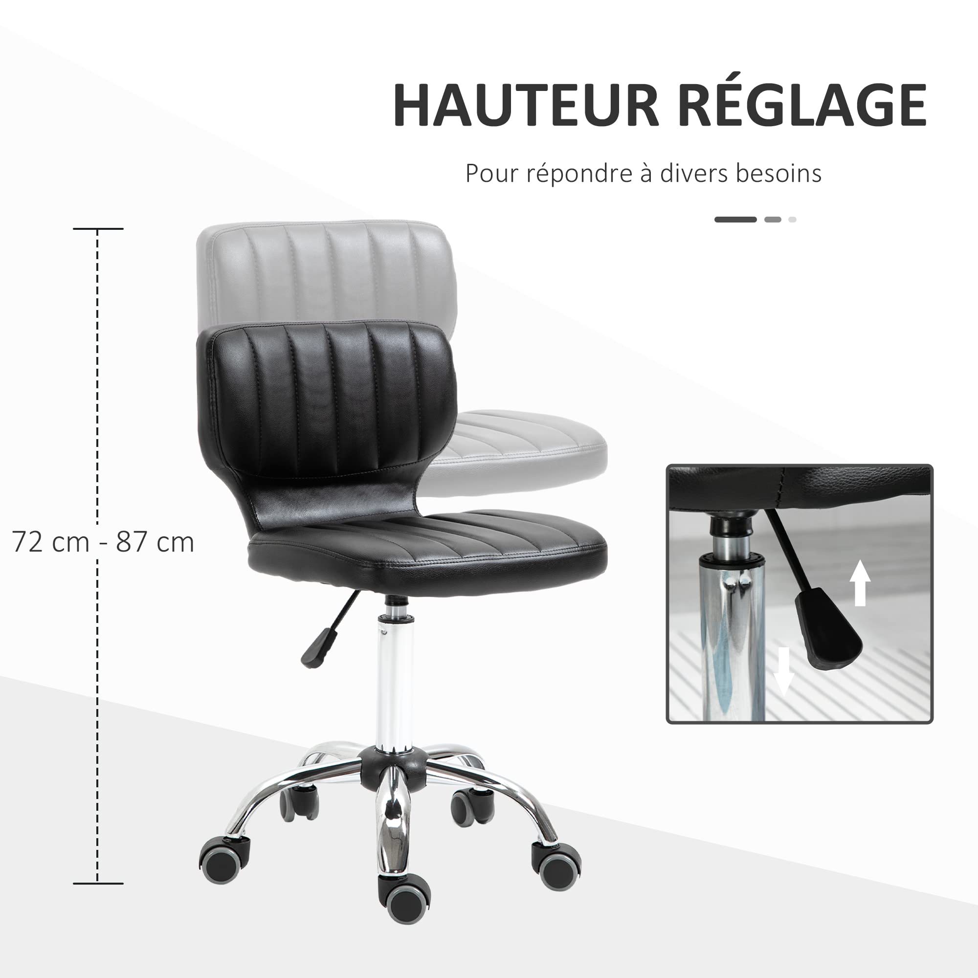 HOMCOM Tabouret de Travail pivotant 360° réglable 47-62 cm Noir métal chromé