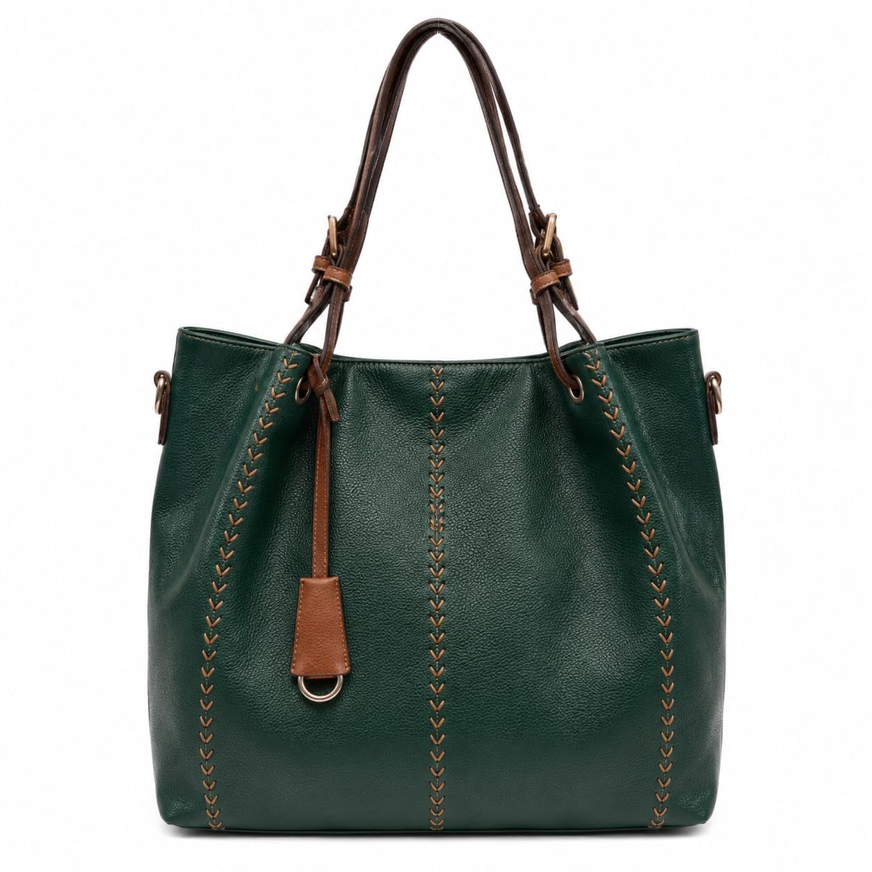 Women's PU Leather Large Tote Shoulder Bag, Green-image-30