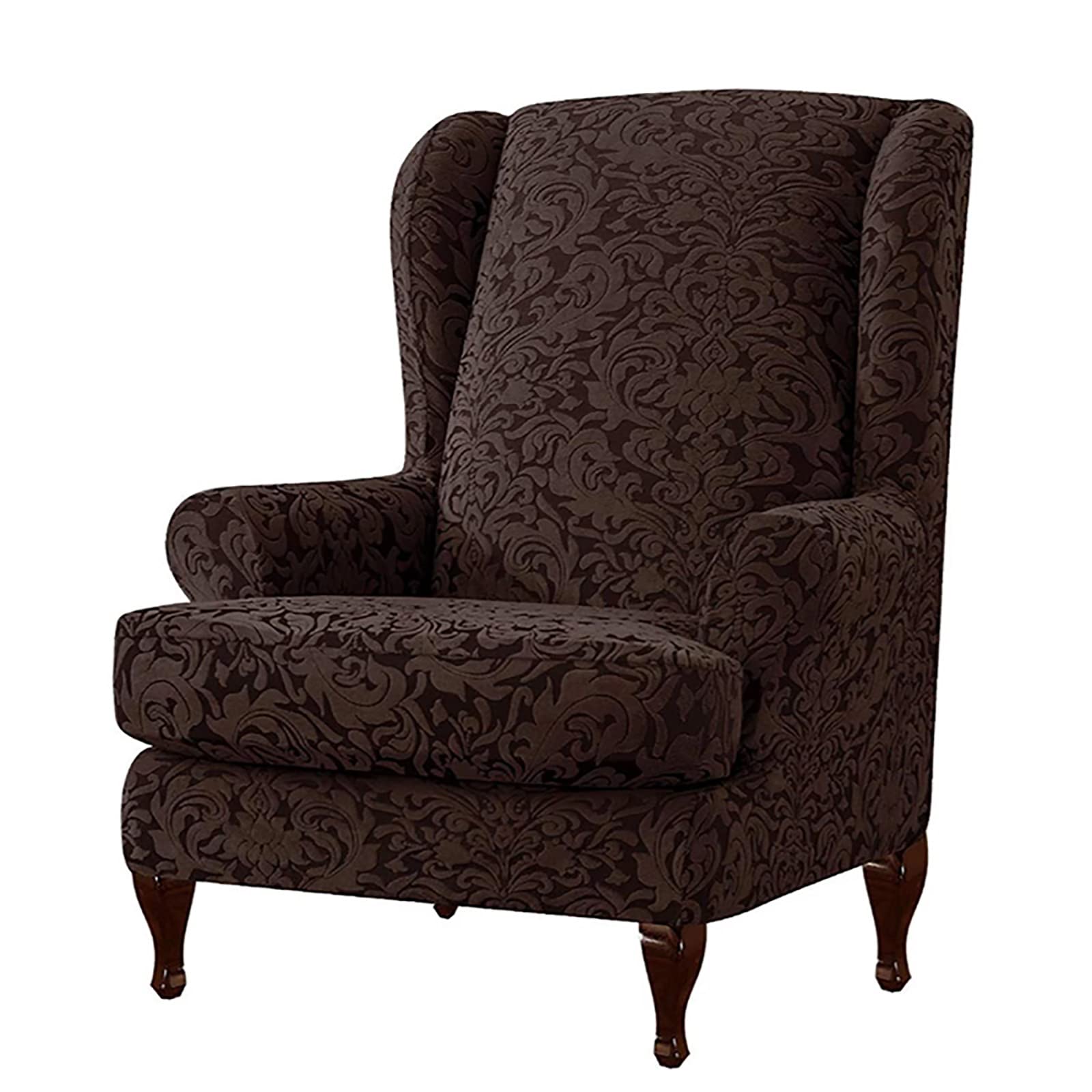 Sessel-Überwürfe Ohrensessel 2 Stück Elastische Husse Für Ohrensessel Spandex Jacquard Ohrensessel Überzug Stretch Sofa überzug waschbare Sesselhusse Ohrensessel -Dunkelbraun-2 Pieces