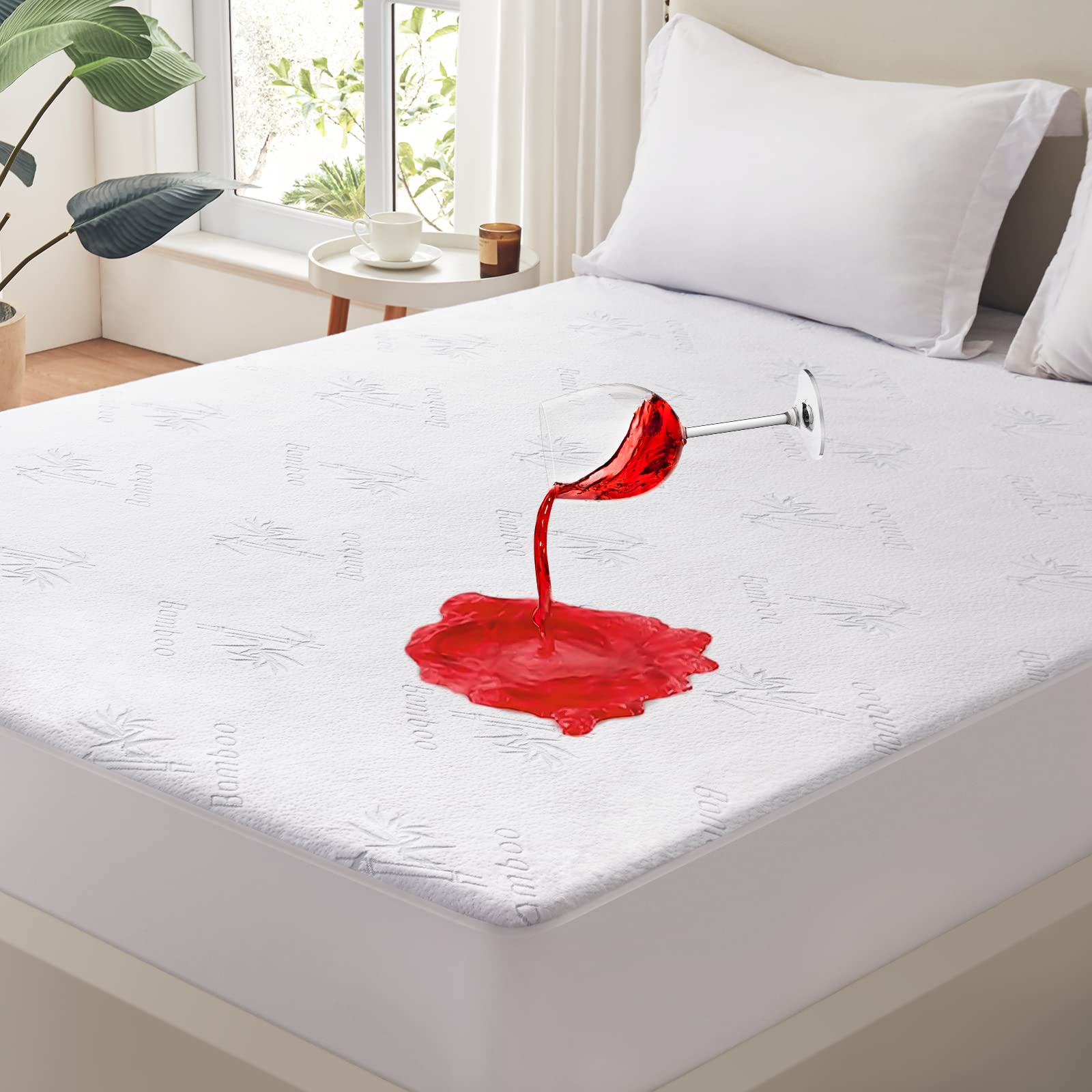 Mattress Protector Queen, Cooling Bed Mattress Cover Waterproof, 60"x 80" Bed Cover Noiseless Breathable Soft, Machine Washable Fitted Deep Pocket Mattress Pad Cooling for Baby Pregnant